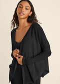 Cozy Waffle Button Down Top - Jet Black