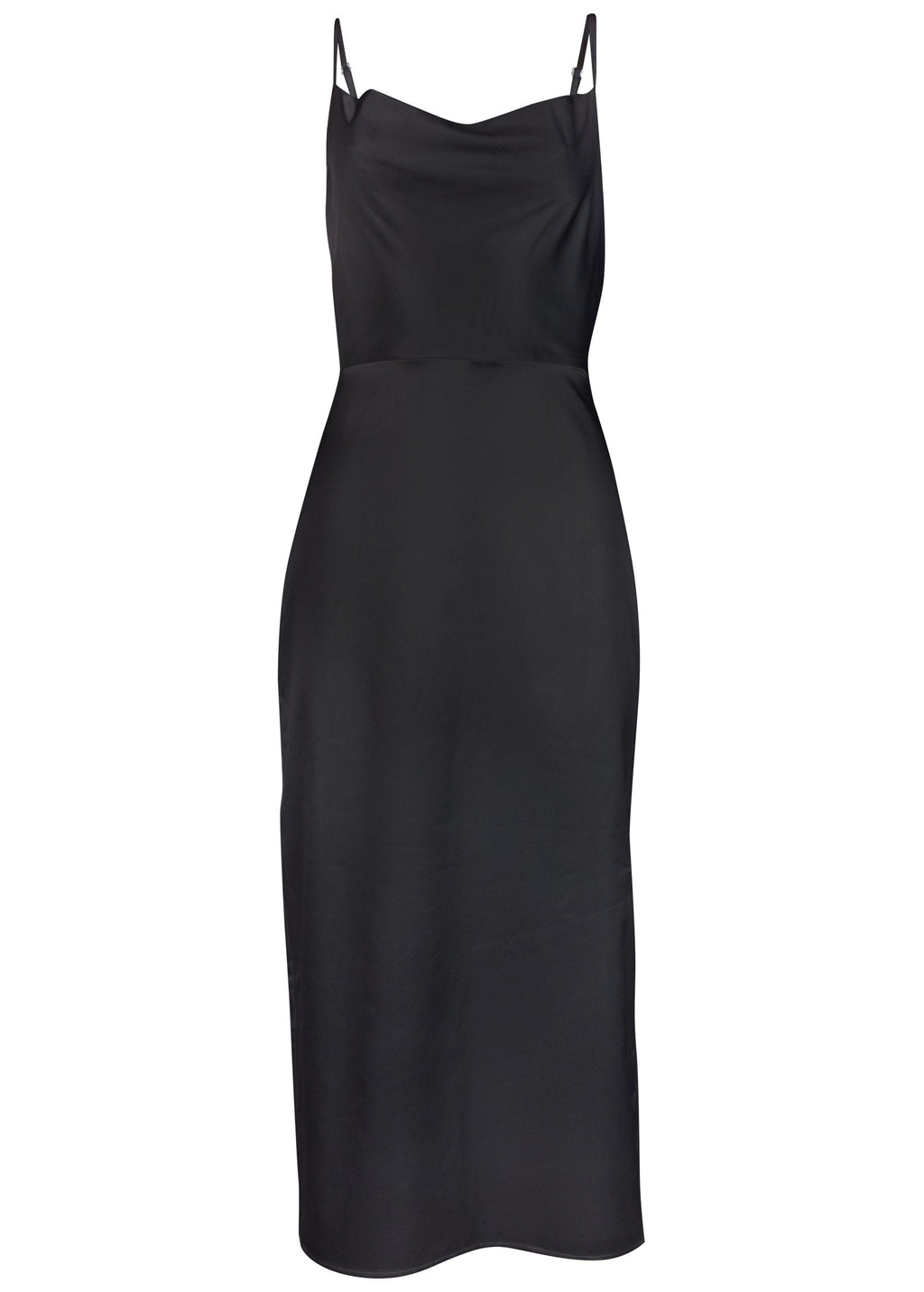 Cowl Neck Slip Dress - Jet Black