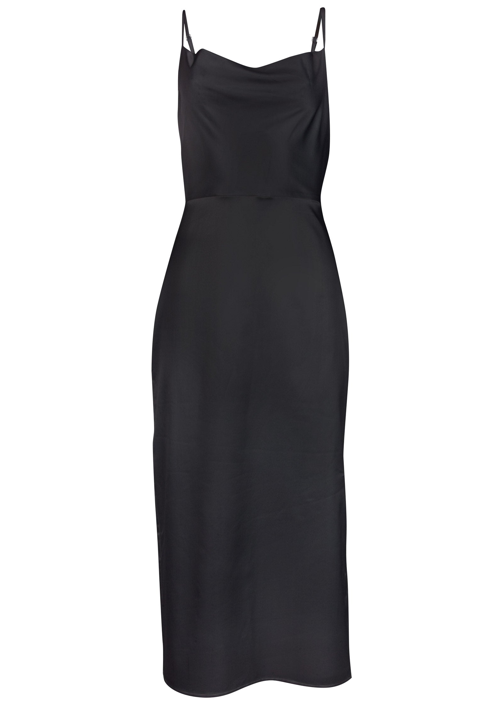 Cowl Neck Slip Dress - Jet Black
