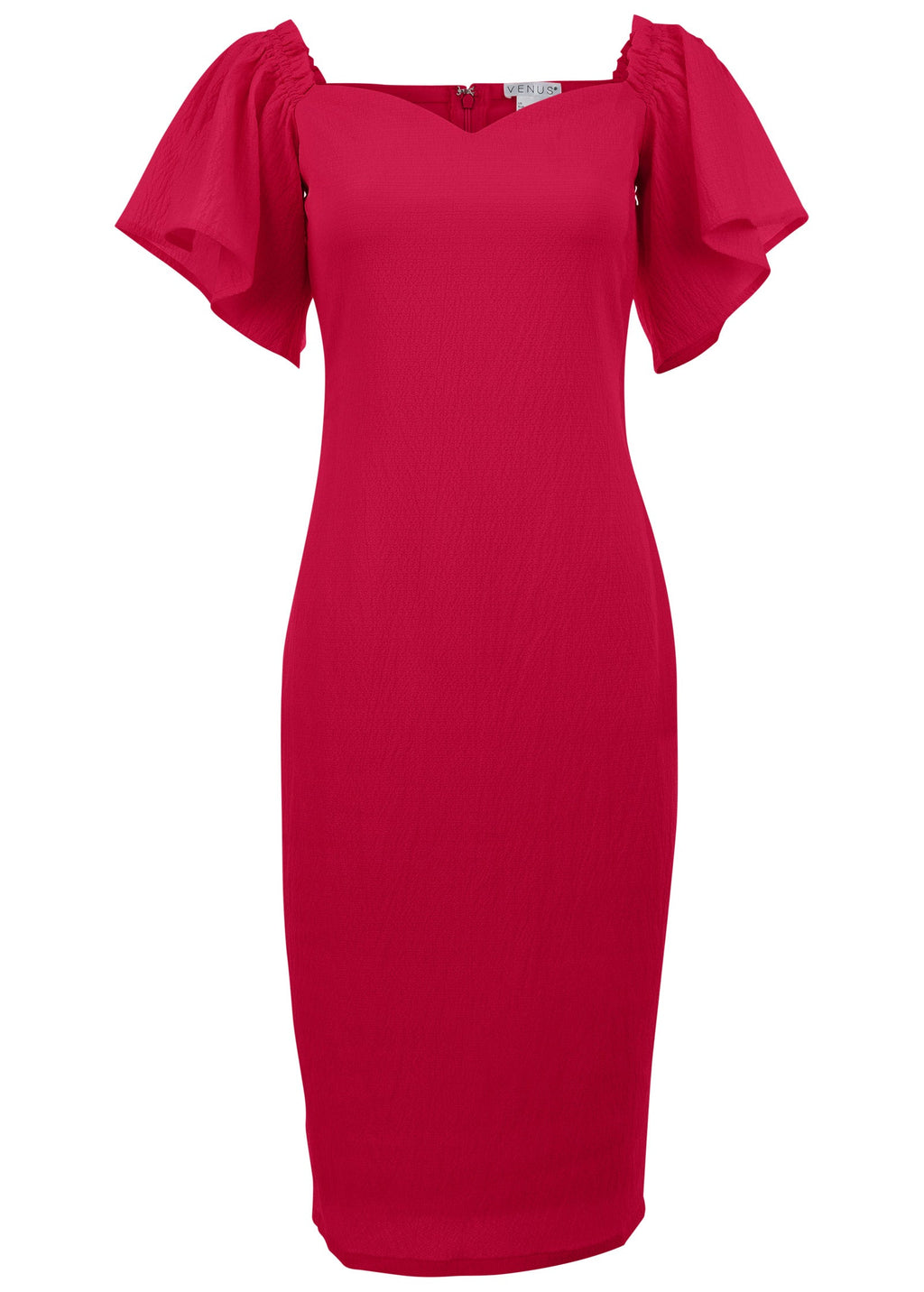 Fluted Satin Midi Dress - Red