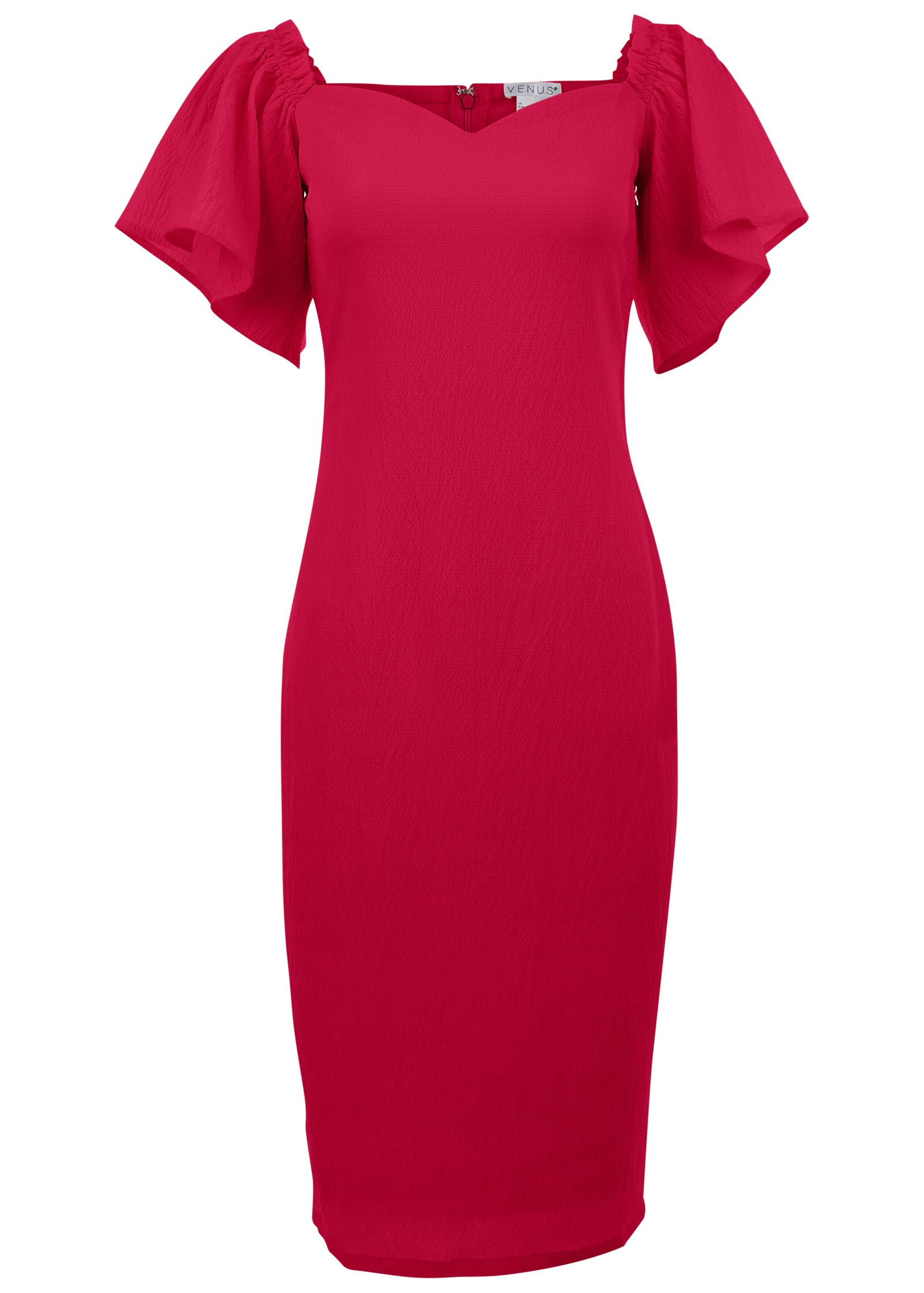 Fluted Satin Midi Dress - Red