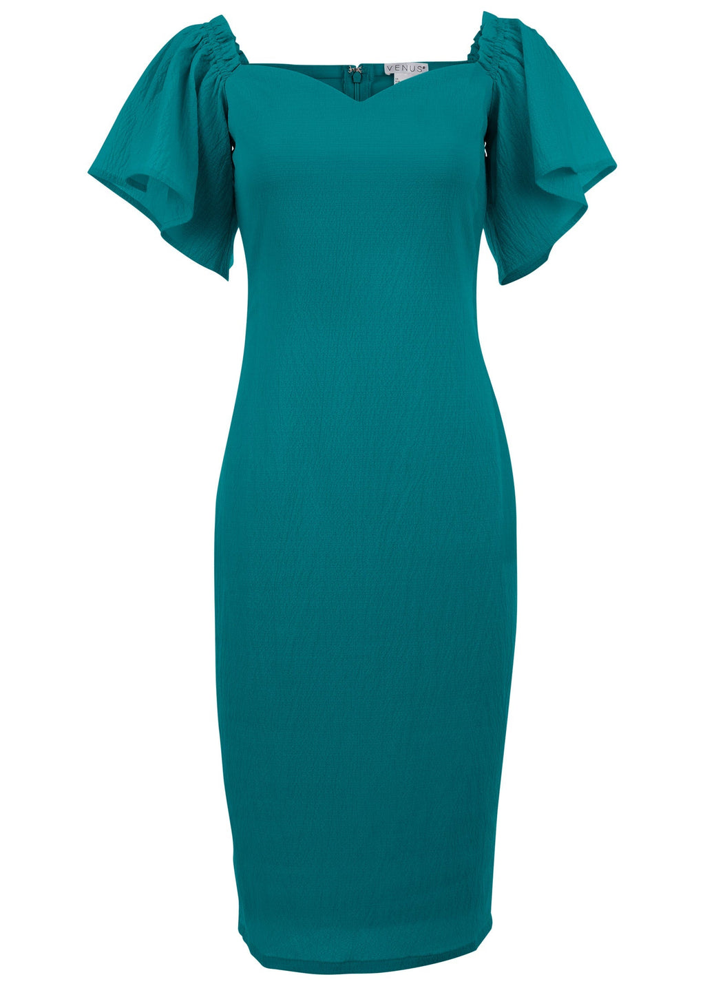 Fluted Satin Midi Dress - Teal