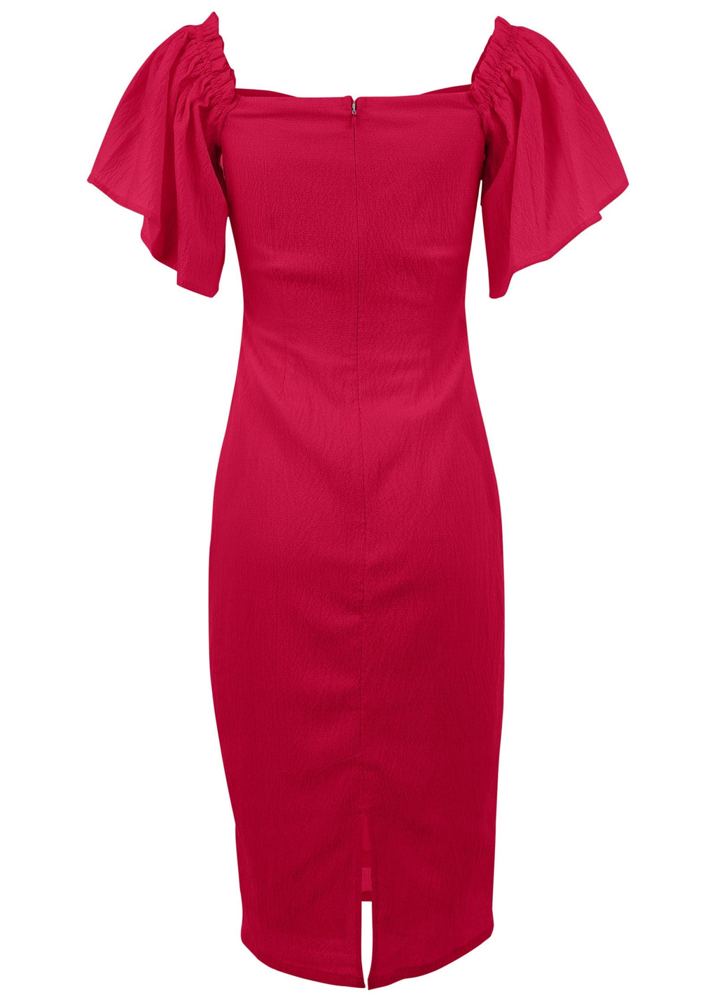 Fluted Satin Midi Dress - Red