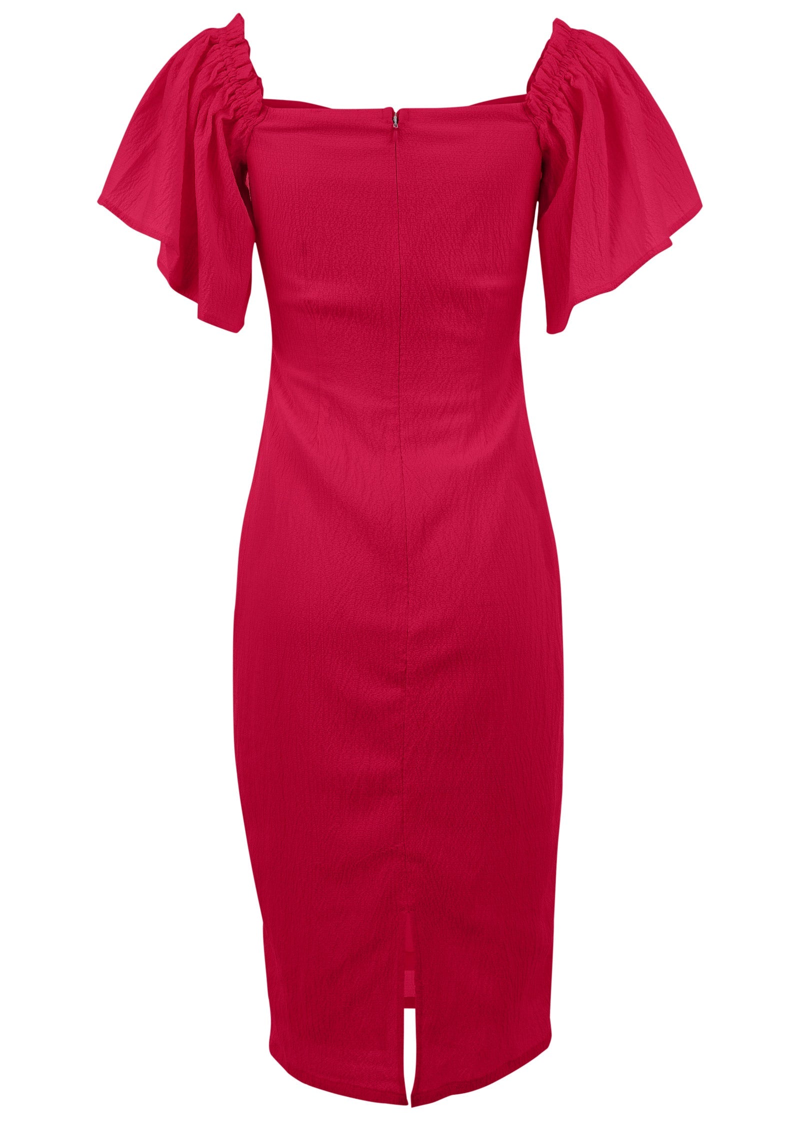 Fluted Satin Midi Dress - Red