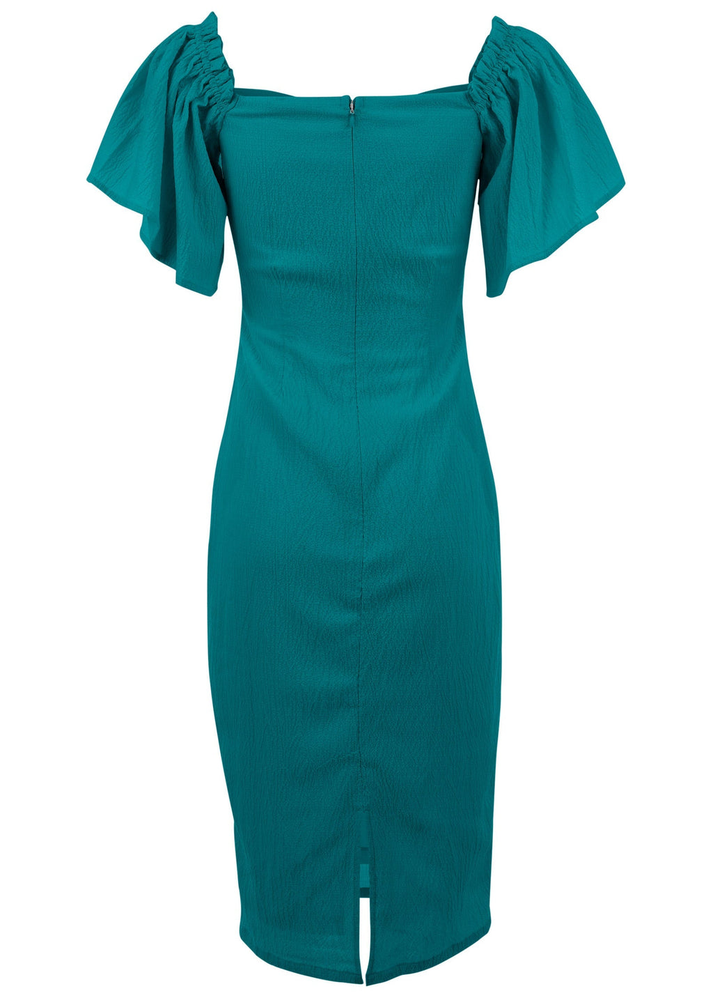 Fluted Satin Midi Dress - Teal