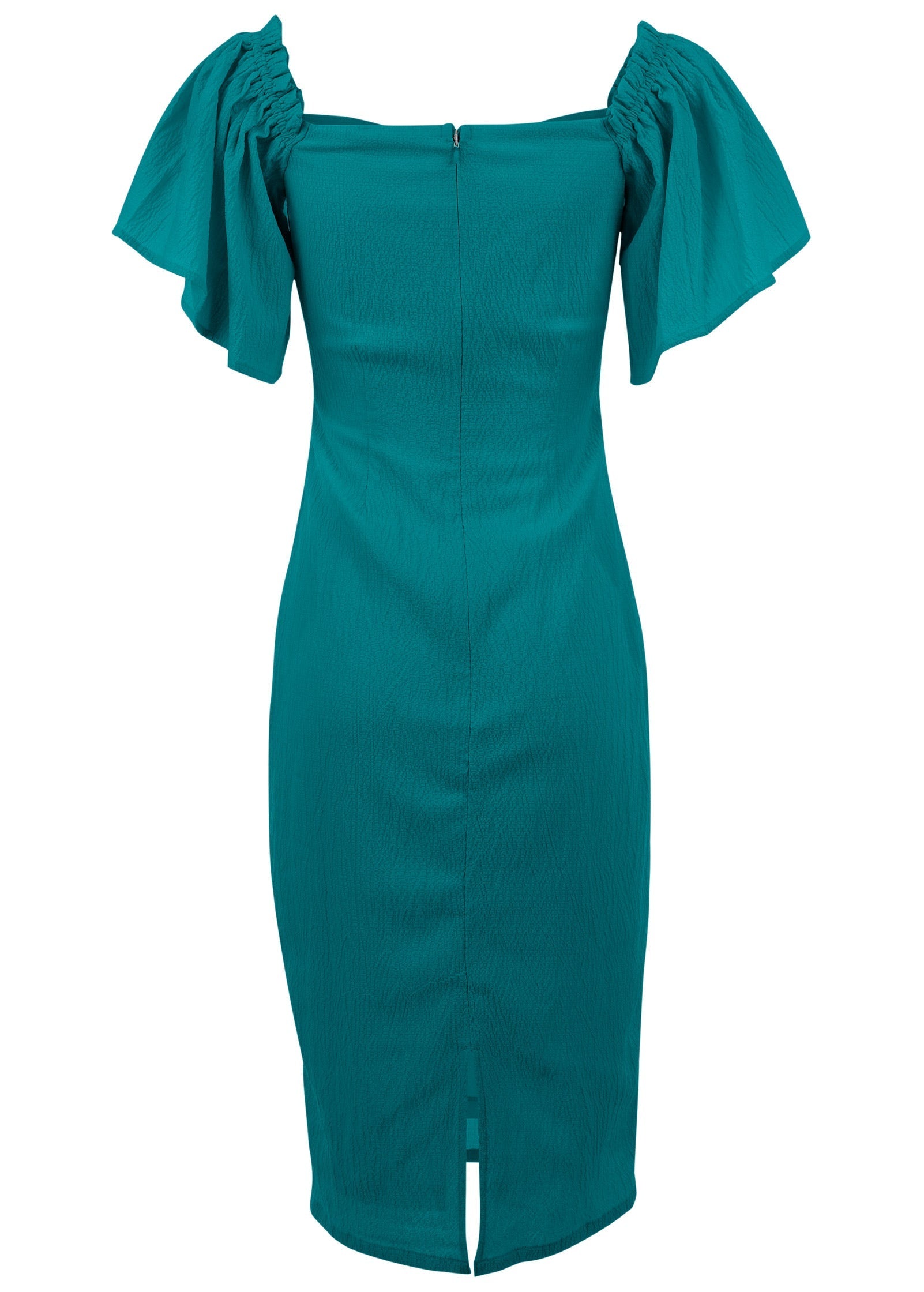 Fluted Satin Midi Dress - Teal