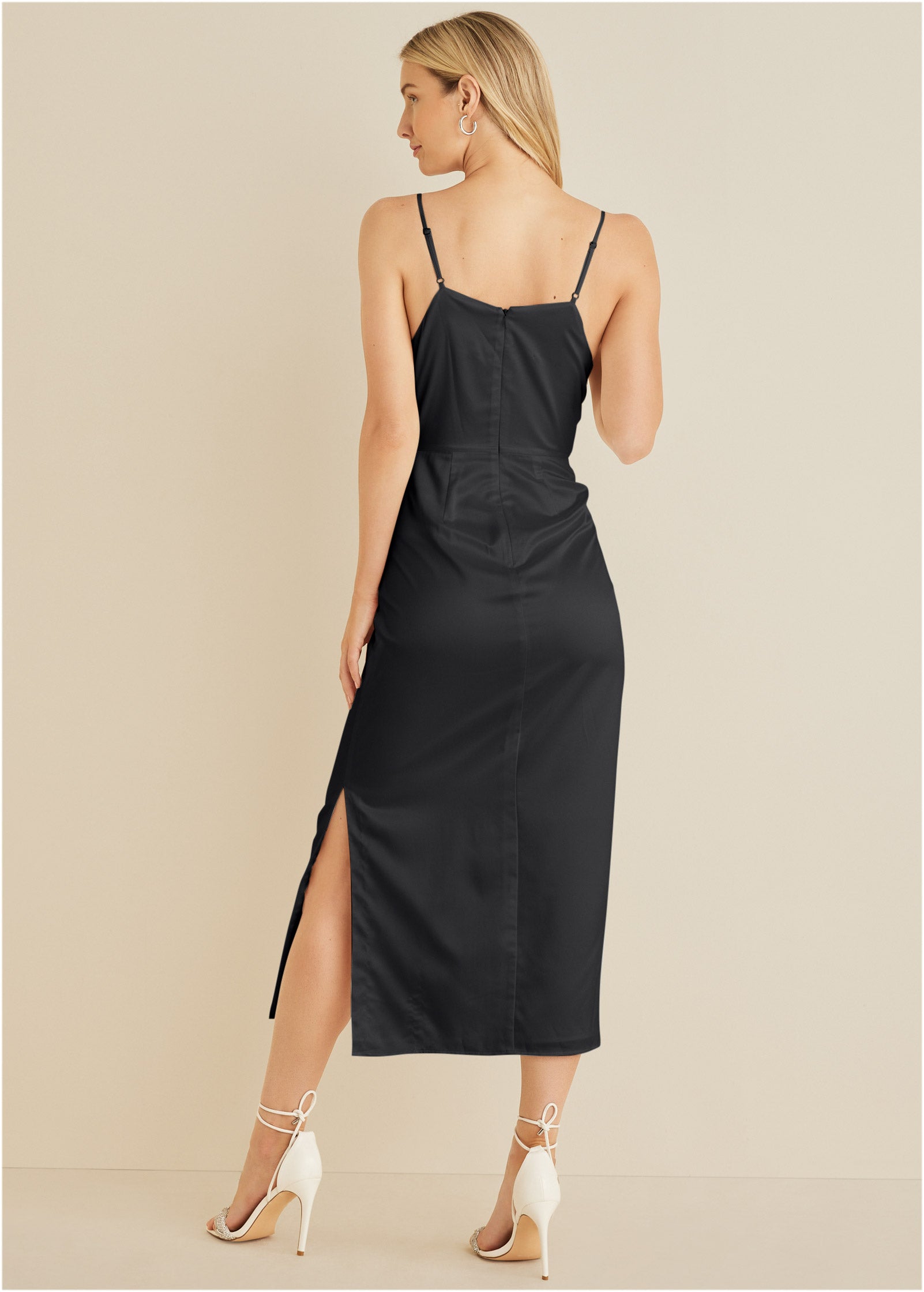 Cowl Neck Slip Dress - Jet Black