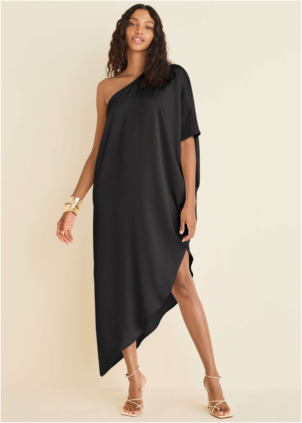 One-Shoulder Kaftan Dress - Jet Black