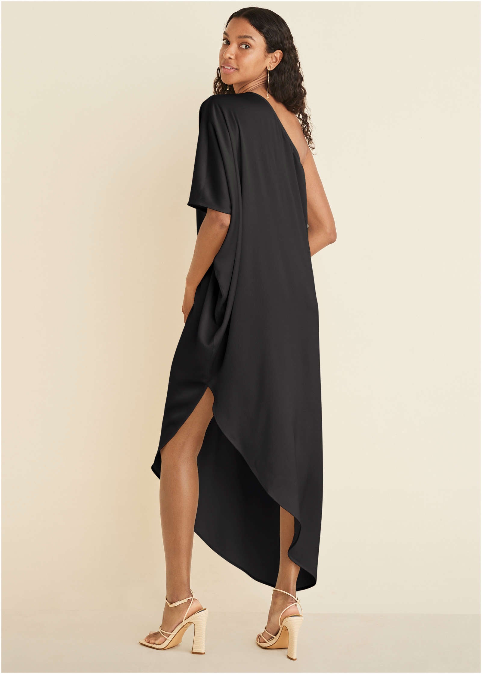 One-Shoulder Kaftan Dress - Jet Black