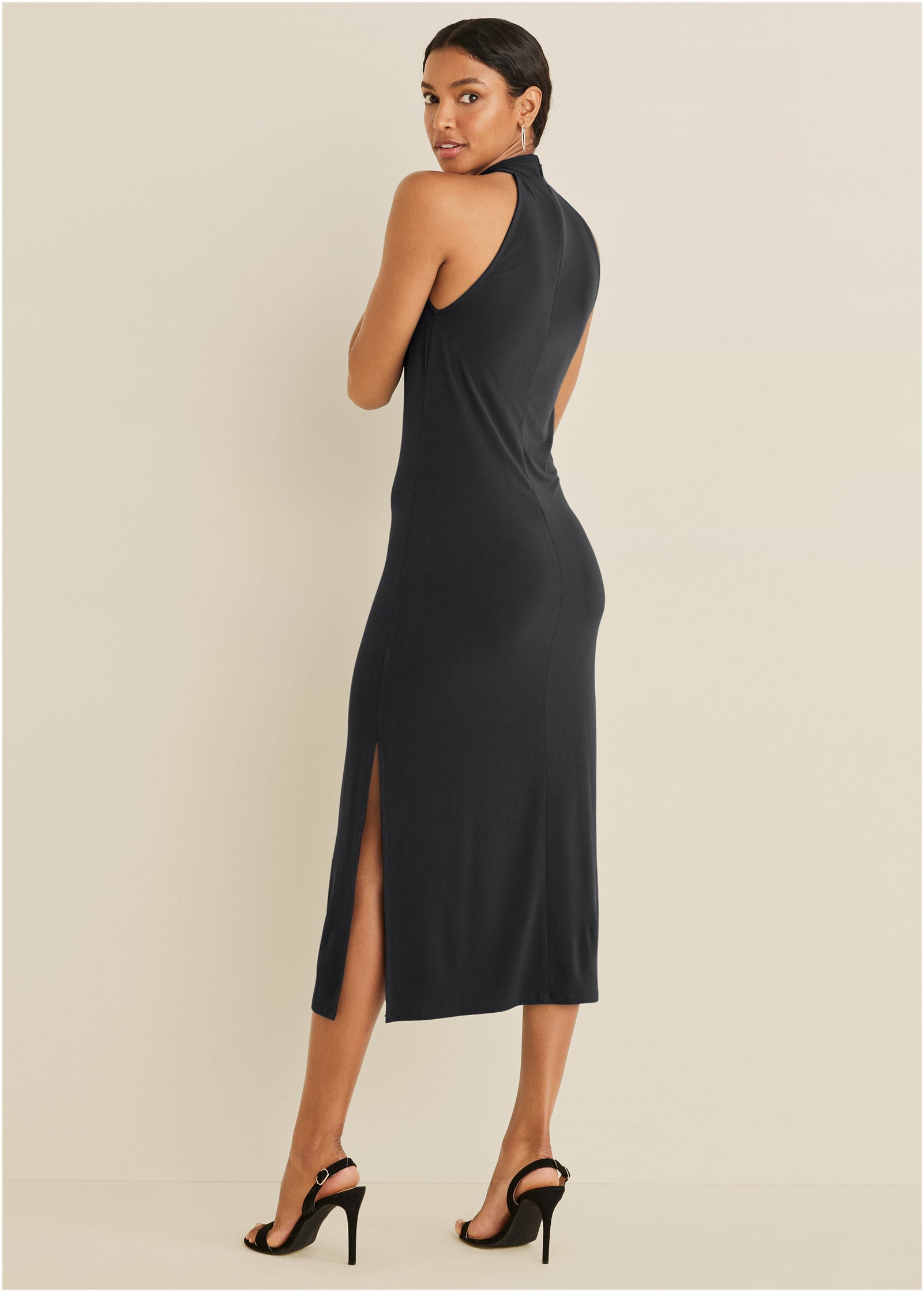 High Neck Midi Dress - Jet Black