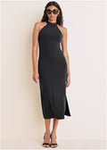 High Neck Midi Dress - Jet Black