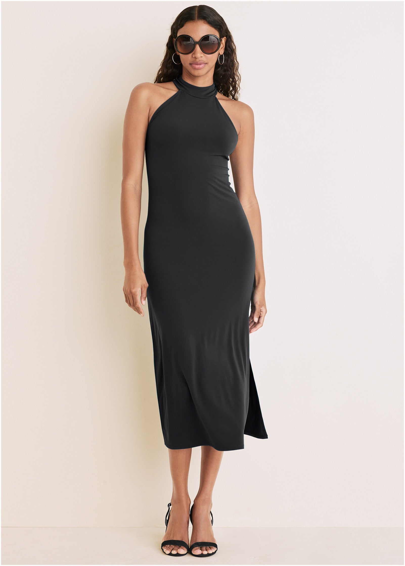 High Neck Midi Dress - Jet Black