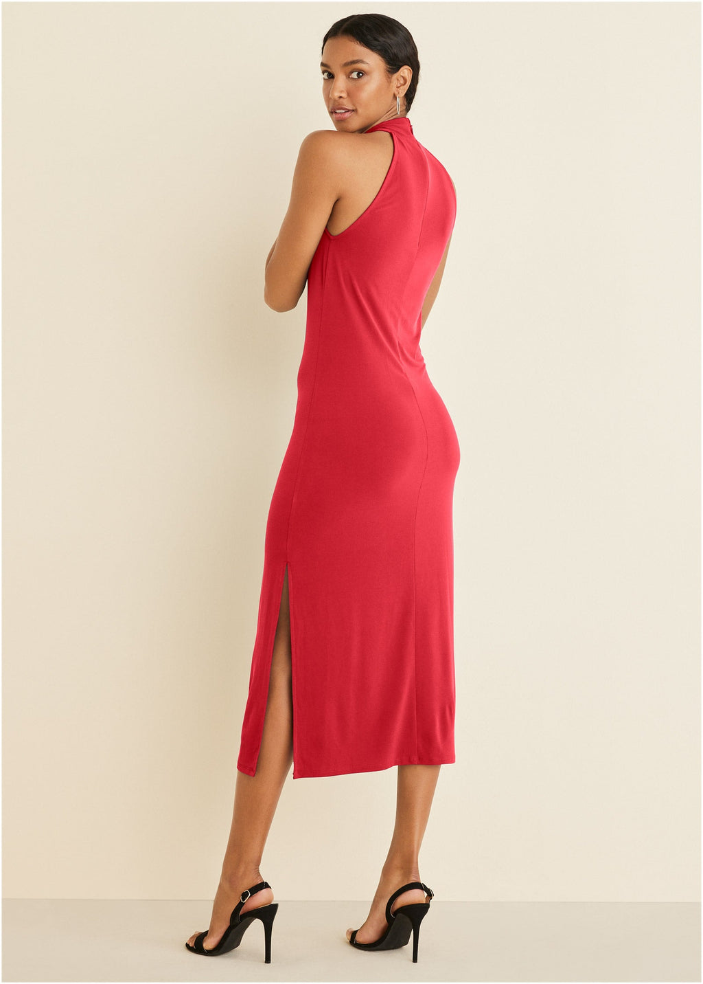 High Neck Midi Dress - Red