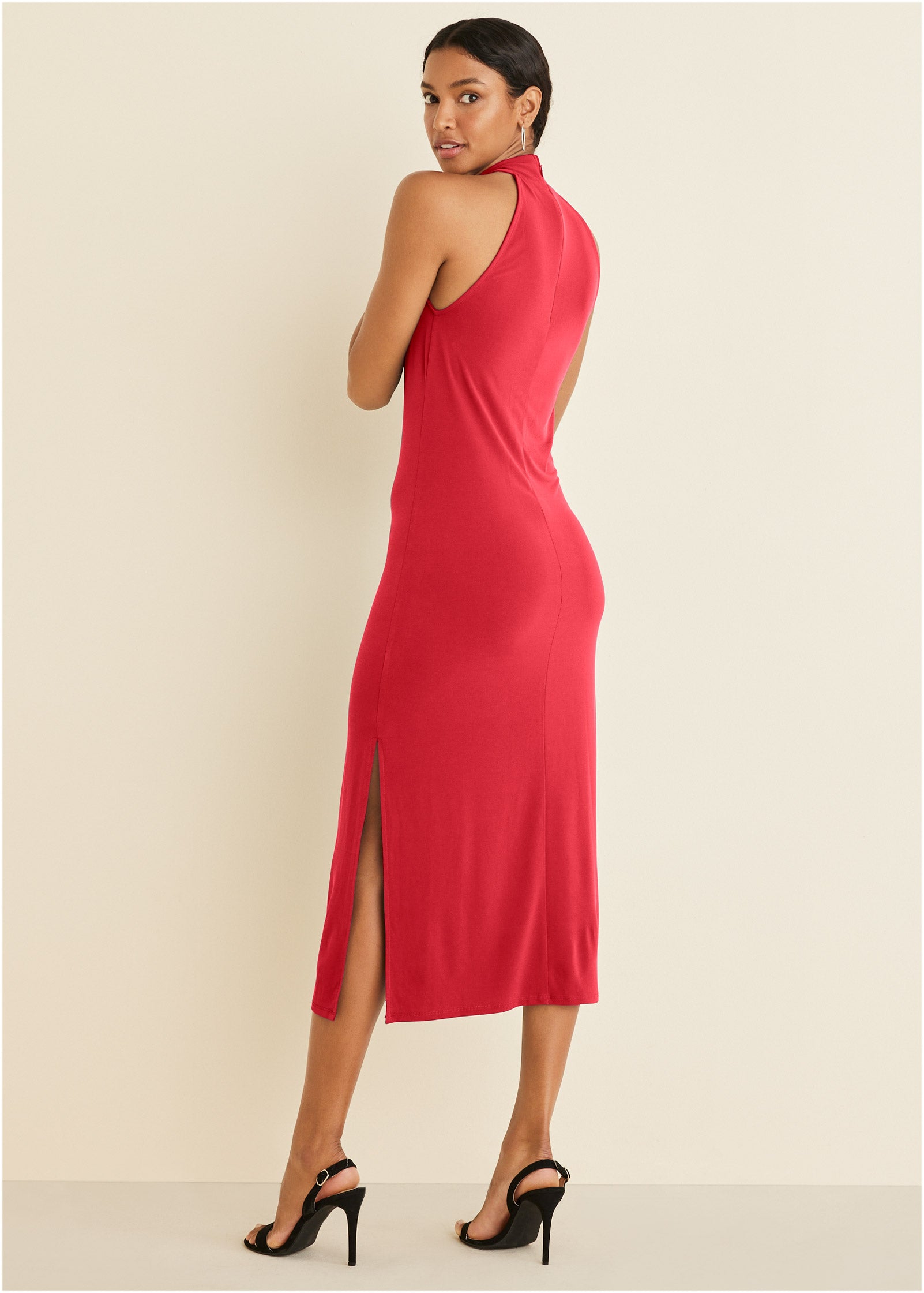 High Neck Midi Dress - Red