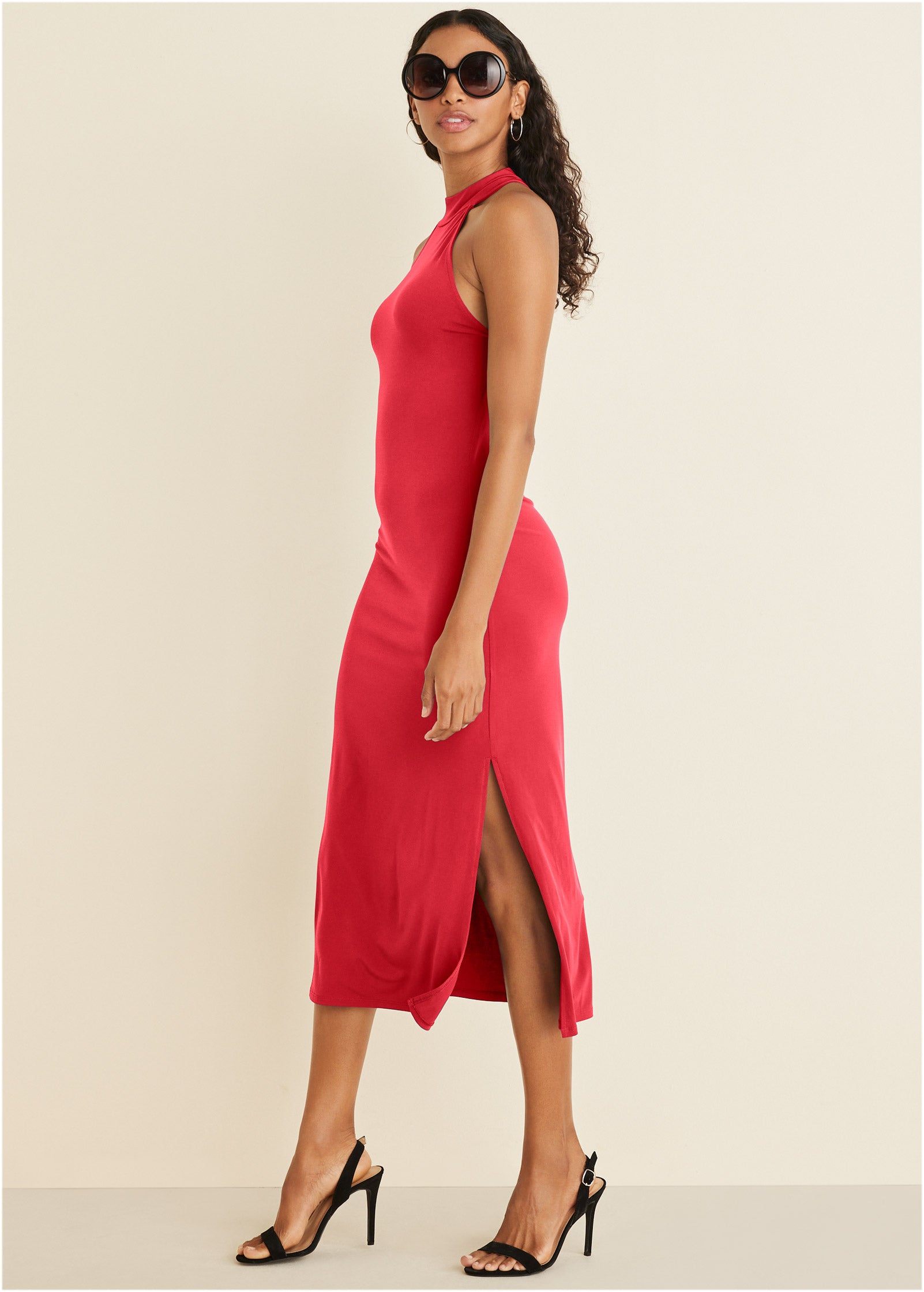 High Neck Midi Dress - Red