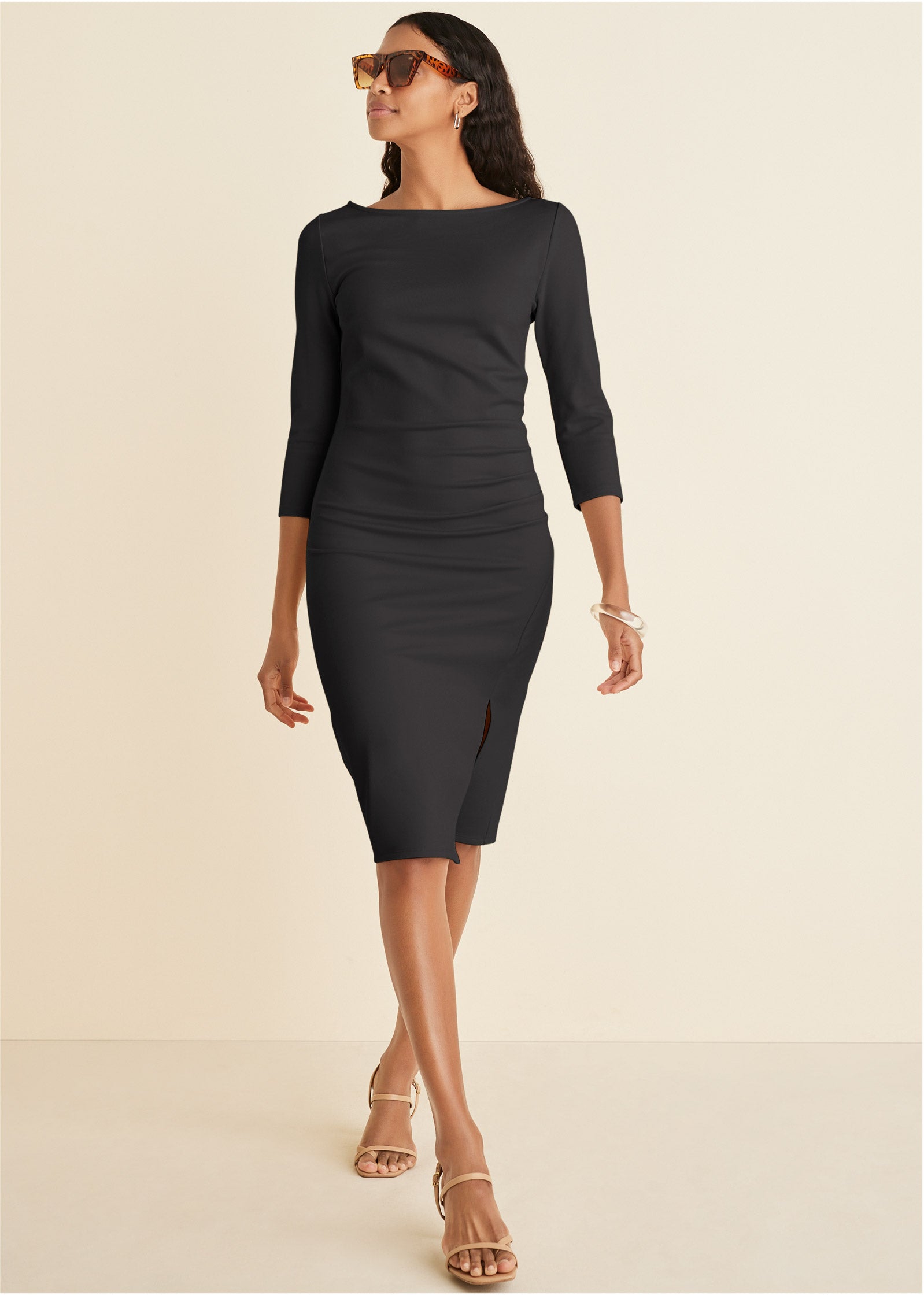 Ponte Ruched Dress - Jet Black