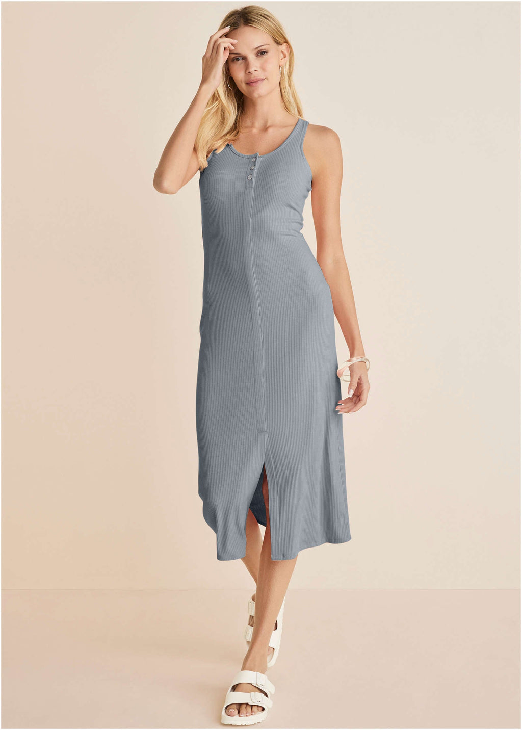 Henley Midi Dress - Seafog