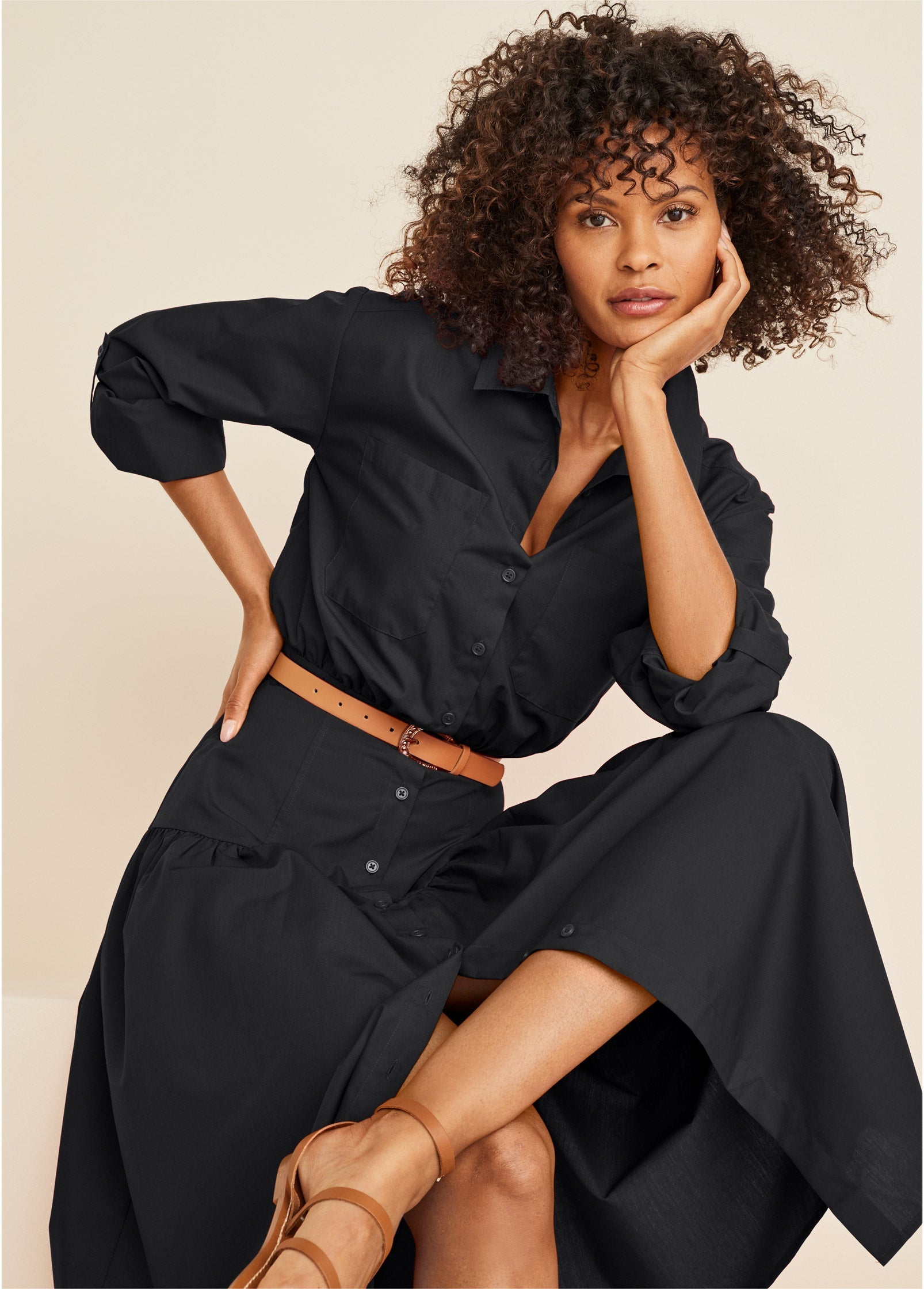 Collared Midi Dress - Jet Black