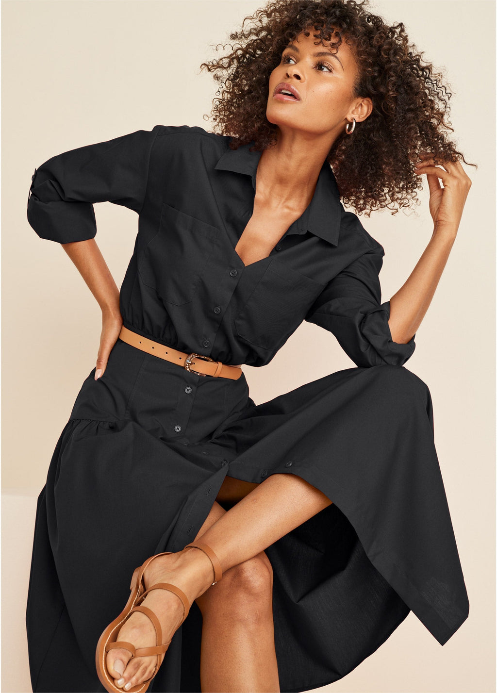 Collared Midi Dress - Jet Black