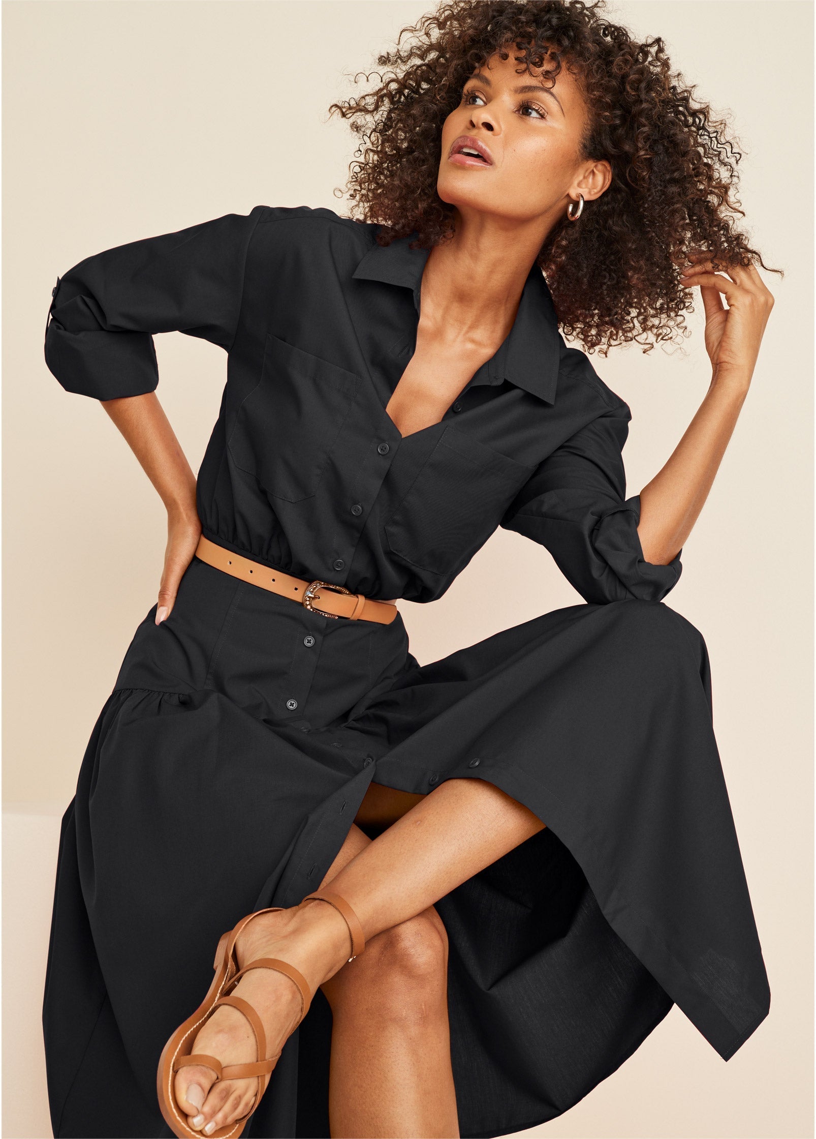 Collared Midi Dress - Jet Black