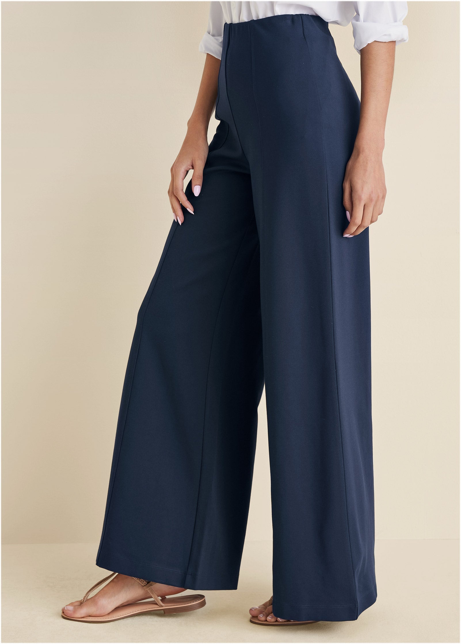 Smoothing Ponte Wide-Leg Pants - Navy