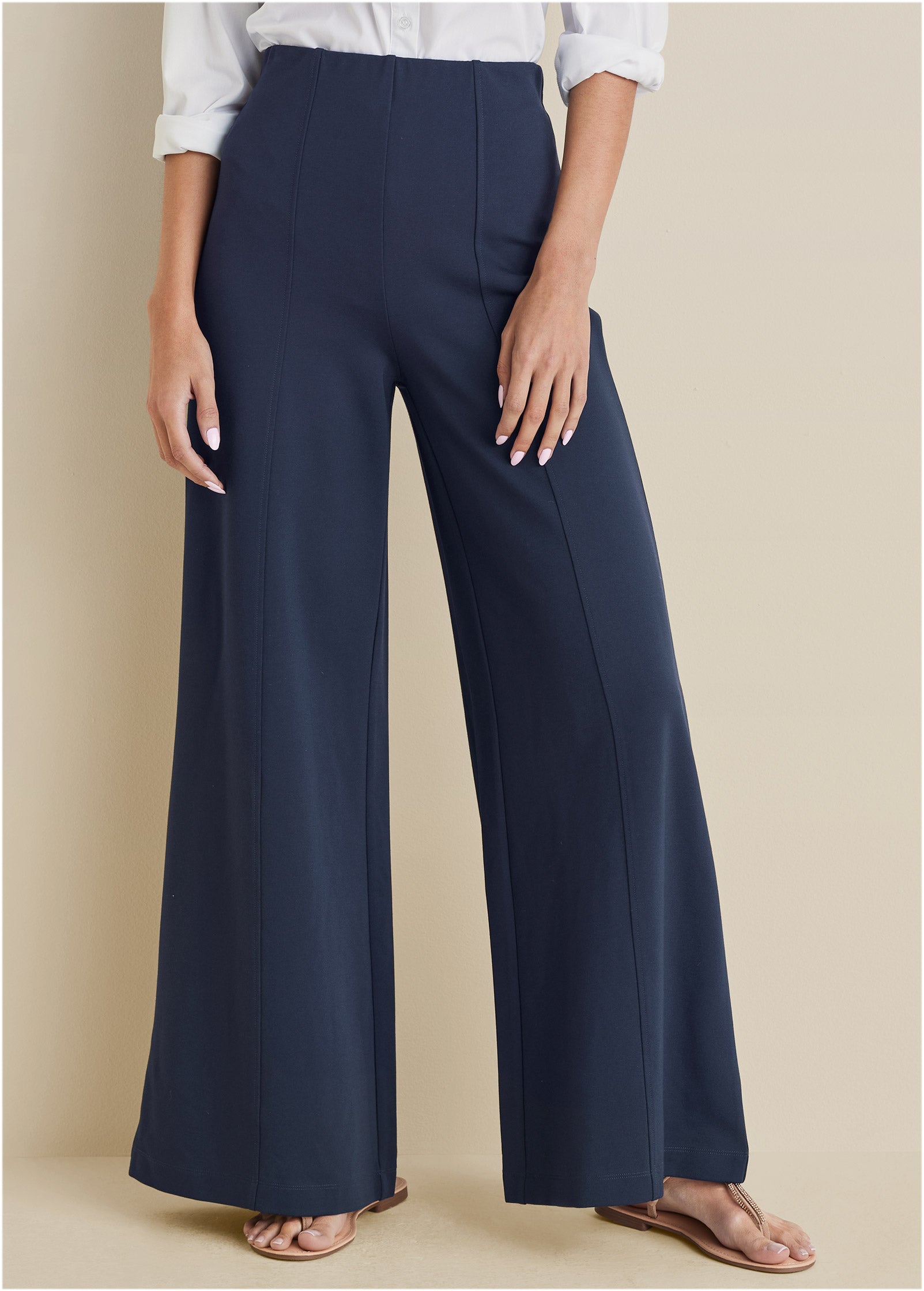 Smoothing Ponte Wide-Leg Pants - Navy