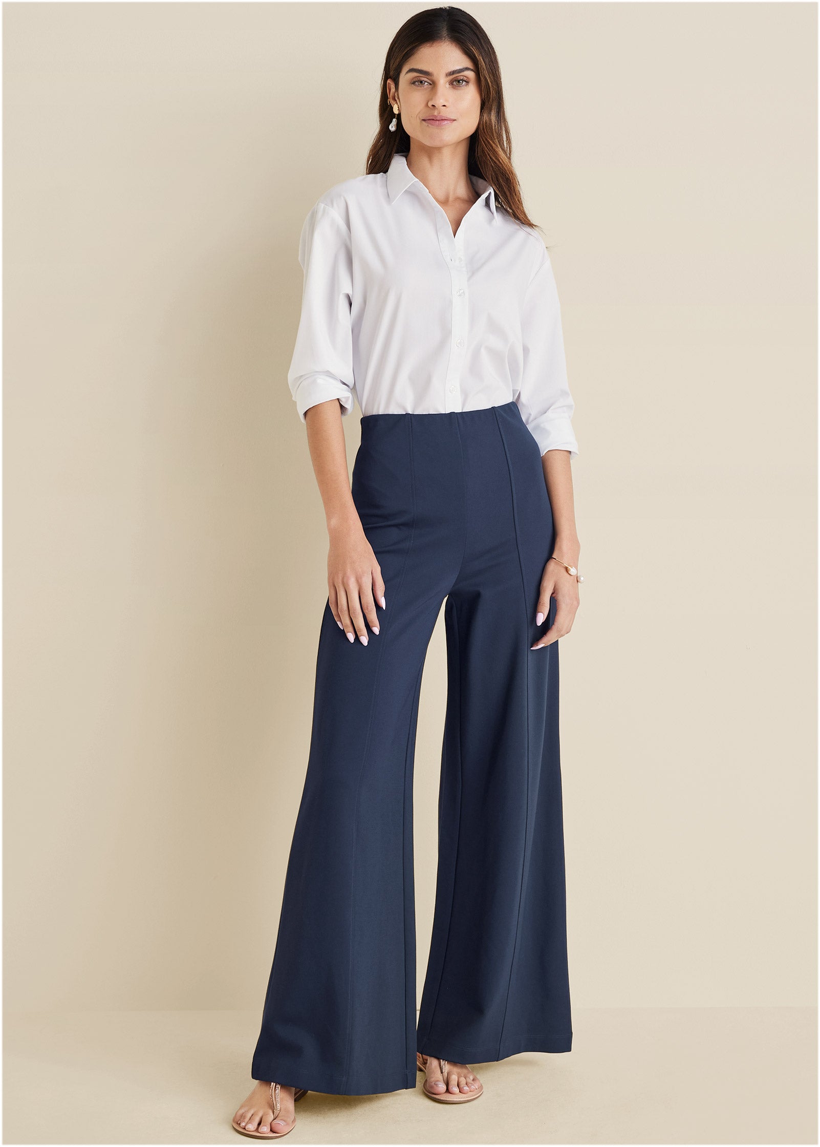 Smoothing Ponte Wide-Leg Pants - Navy