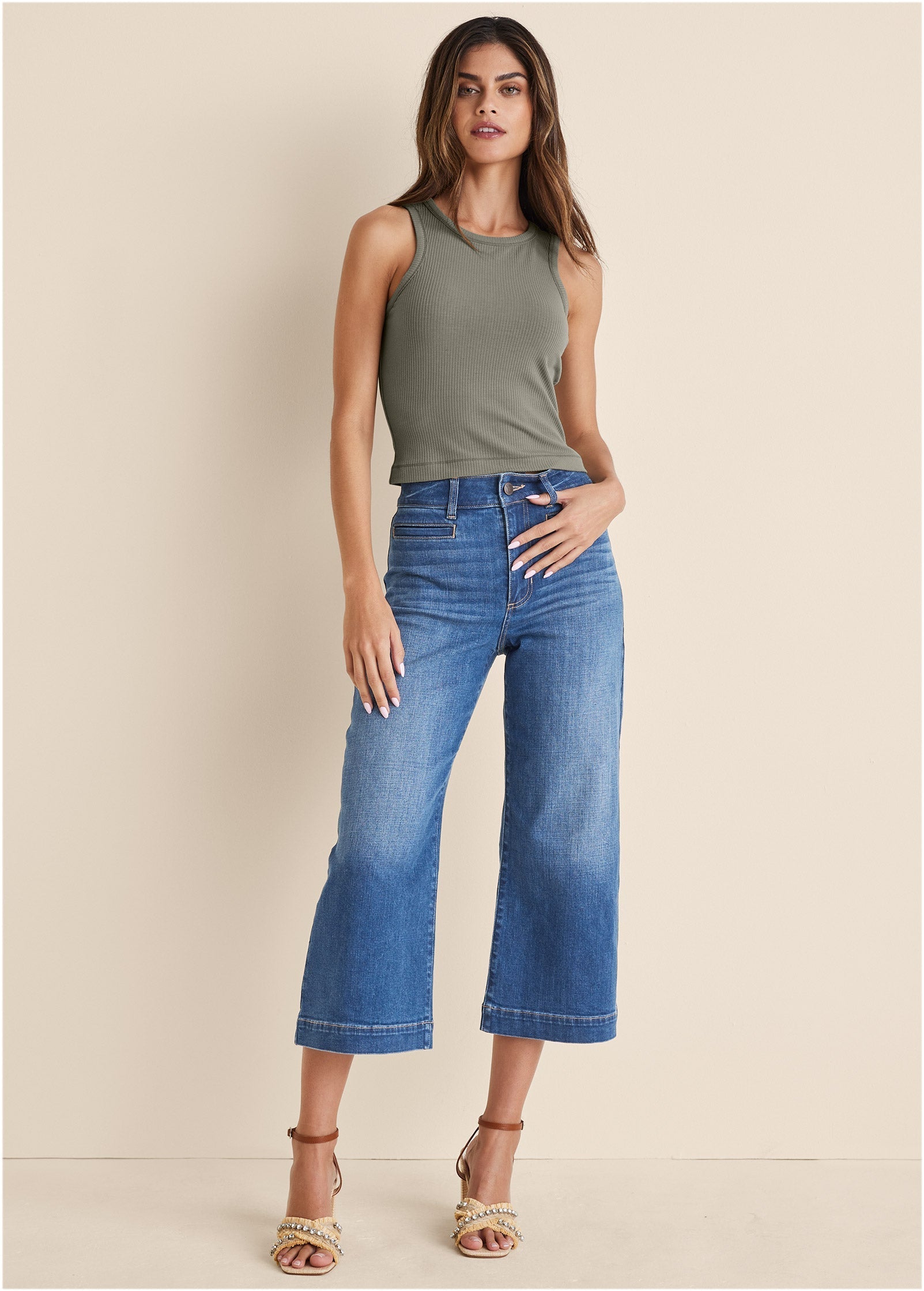 Sophia Wide Leg Crop Jeans - Medium Wash