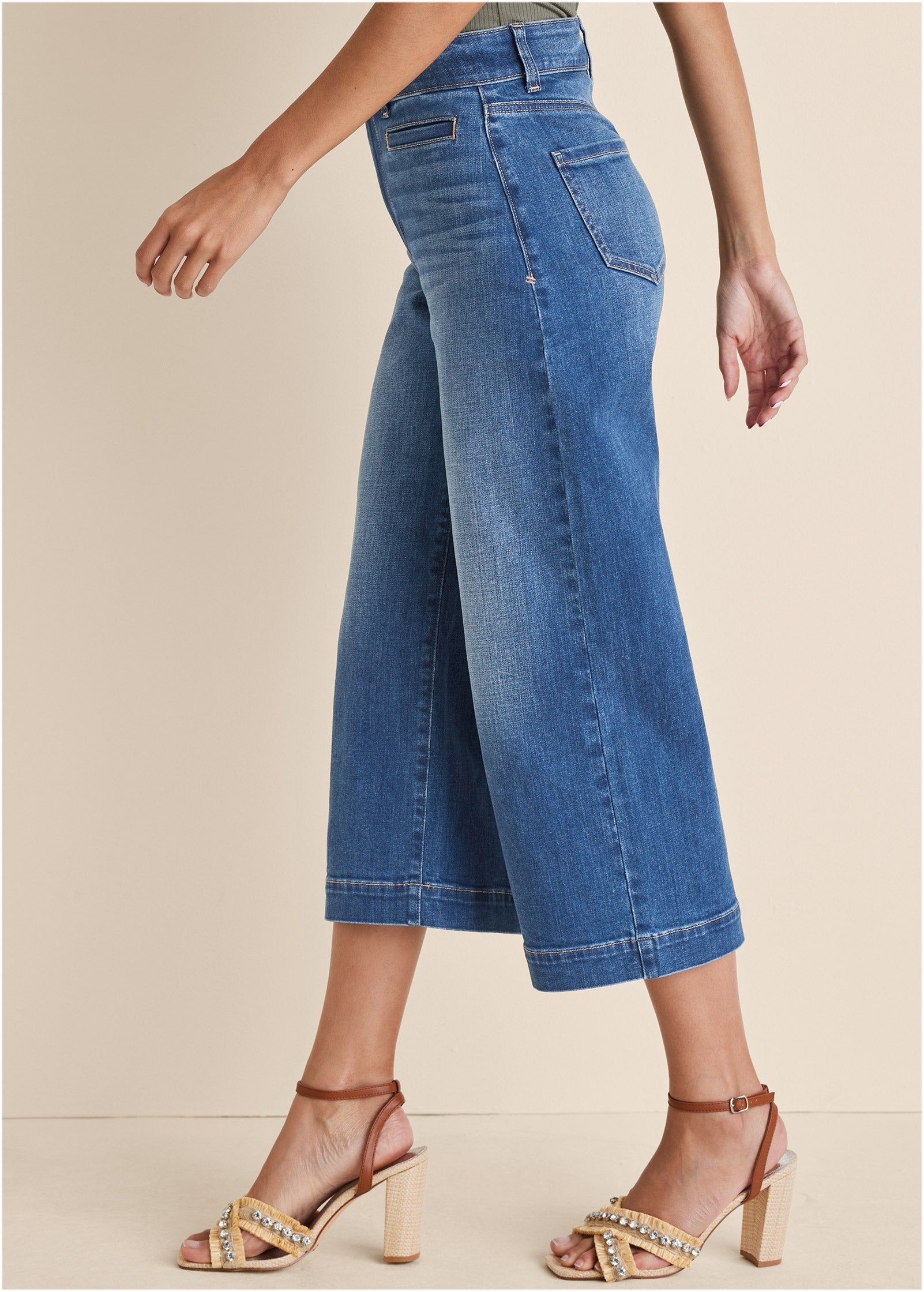 Sophia Wide Leg Crop Jeans - Medium Wash