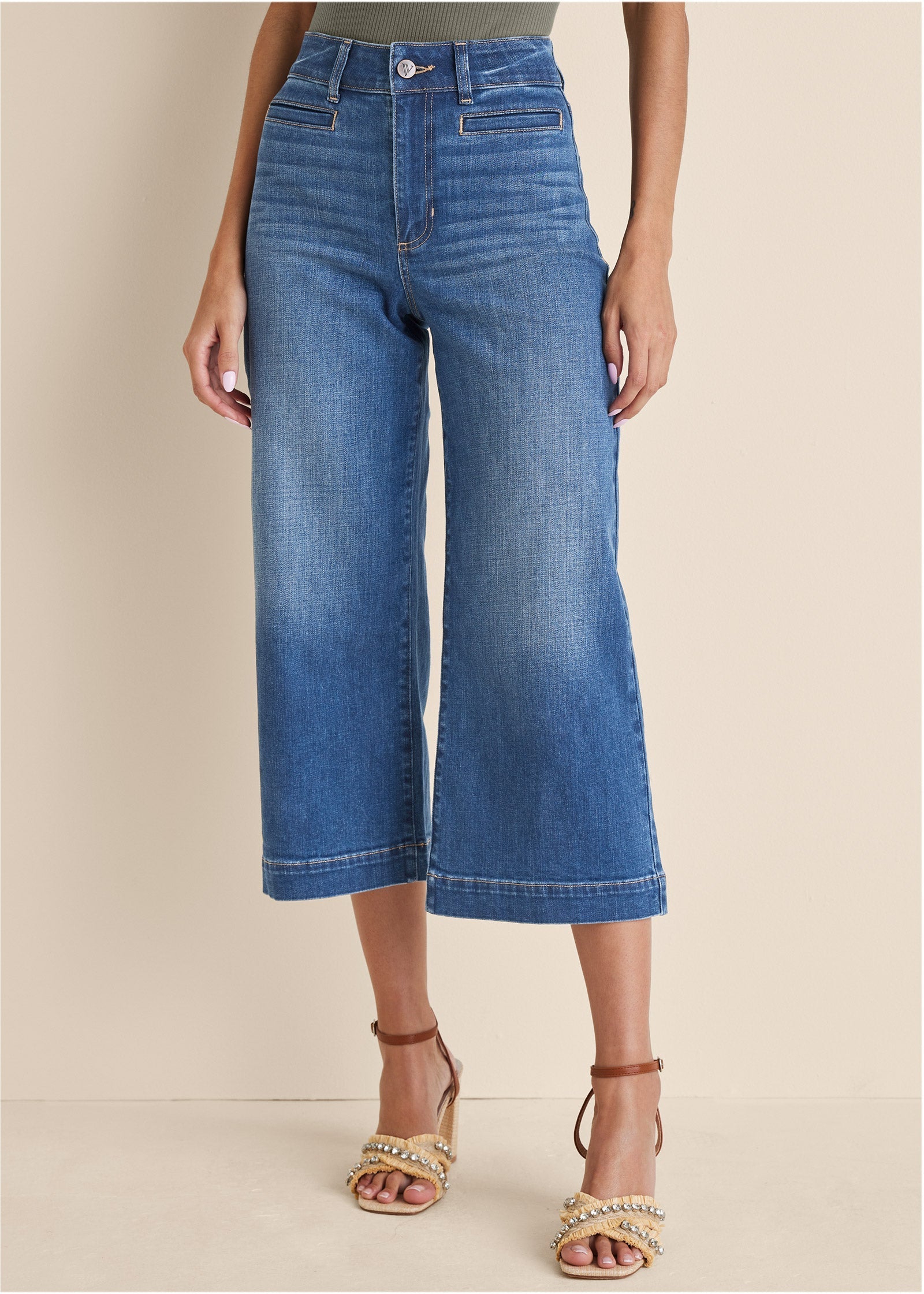 Sophia Wide Leg Crop Jeans - Medium Wash