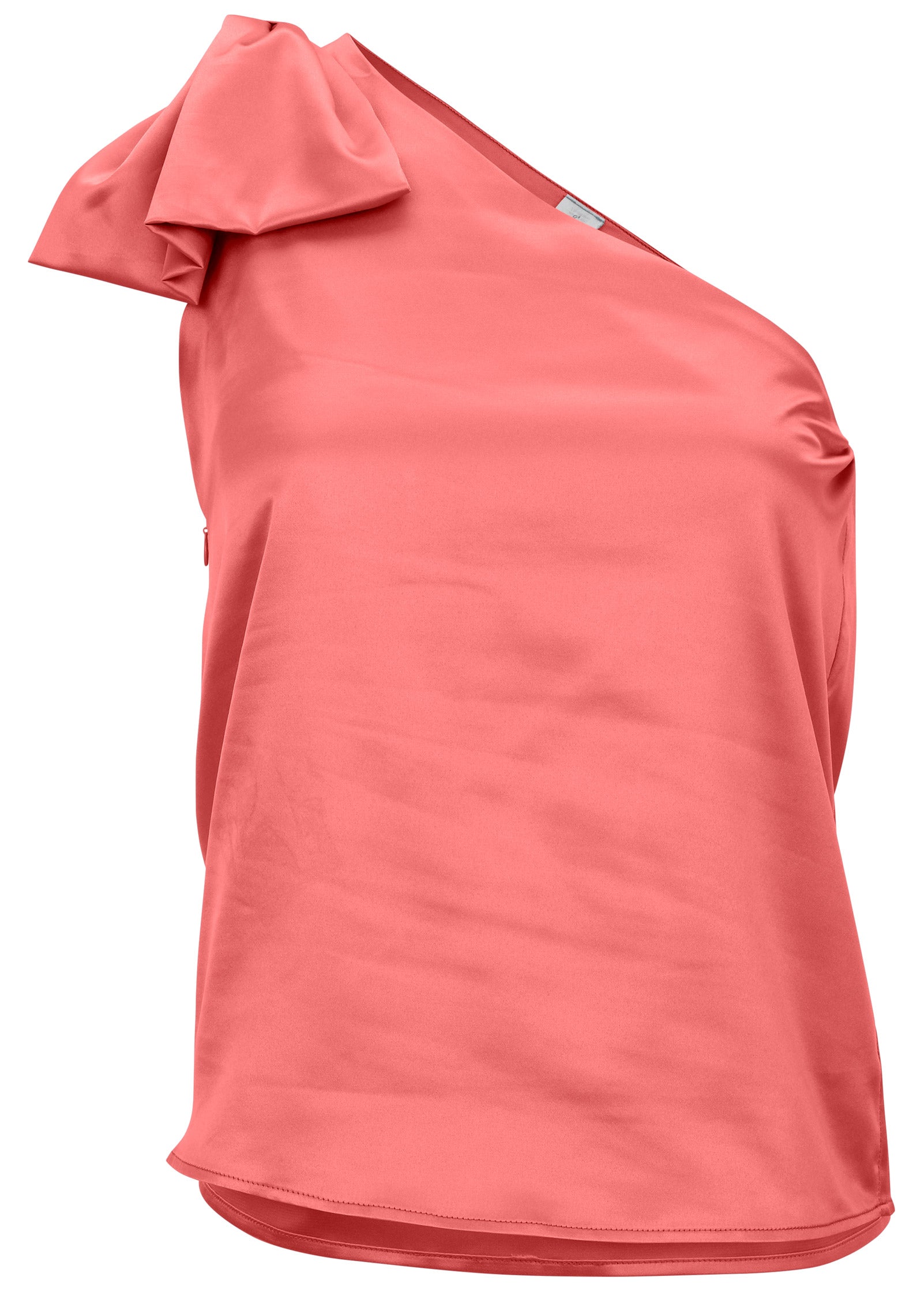 Bow Detail One-Shoulder Top - Coral