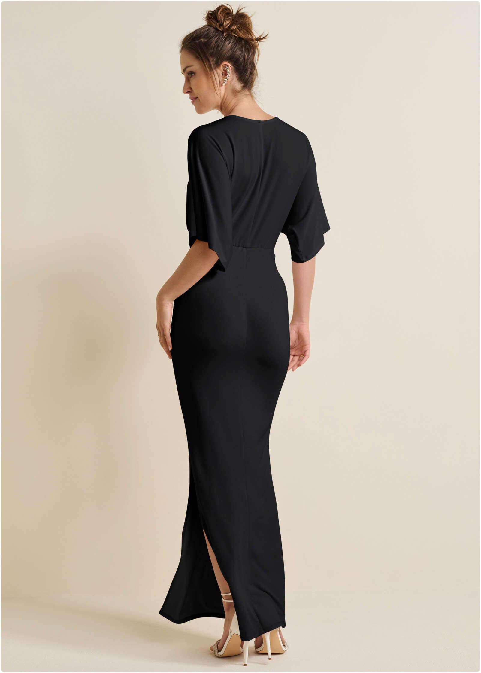 Drape Sleeve Maxi Dress - Jet Black