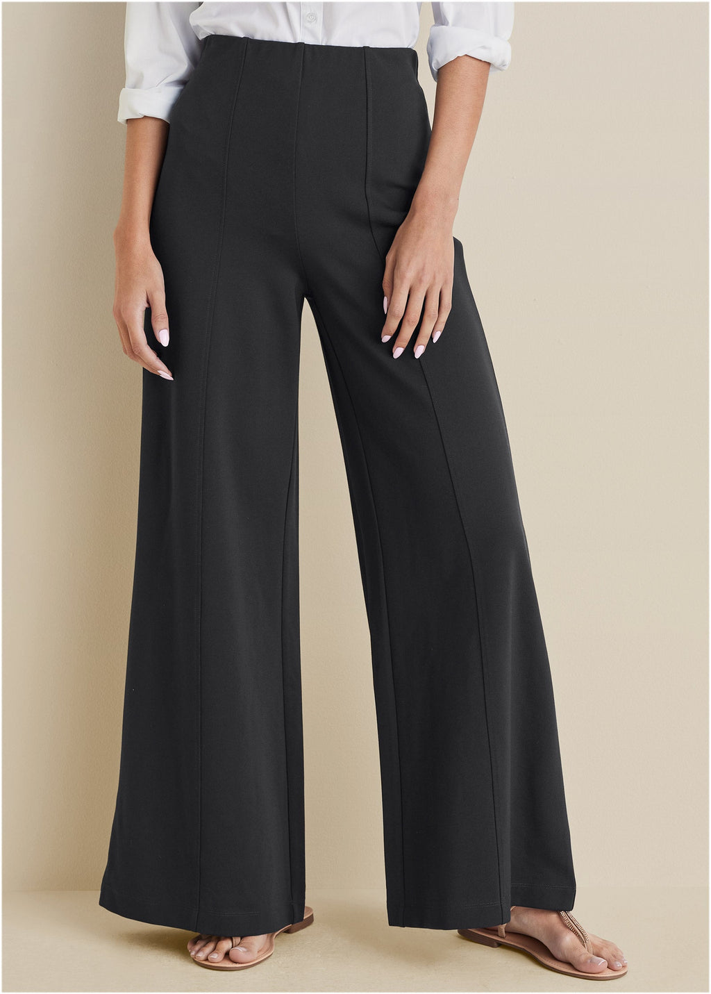 Smoothing Ponte Wide-Leg Pants - Jet Black