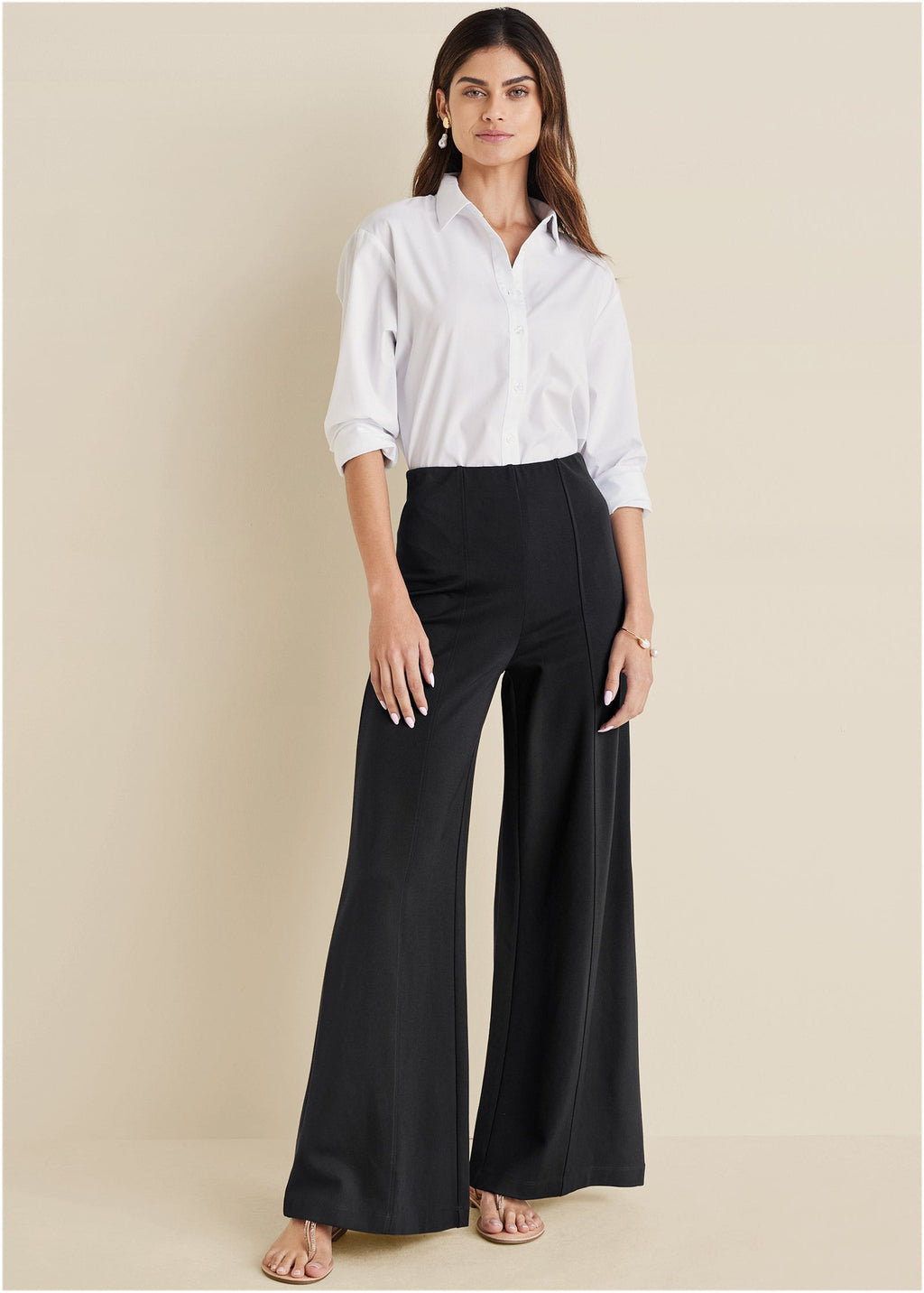 Smoothing Ponte Wide-Leg Pants - Jet Black