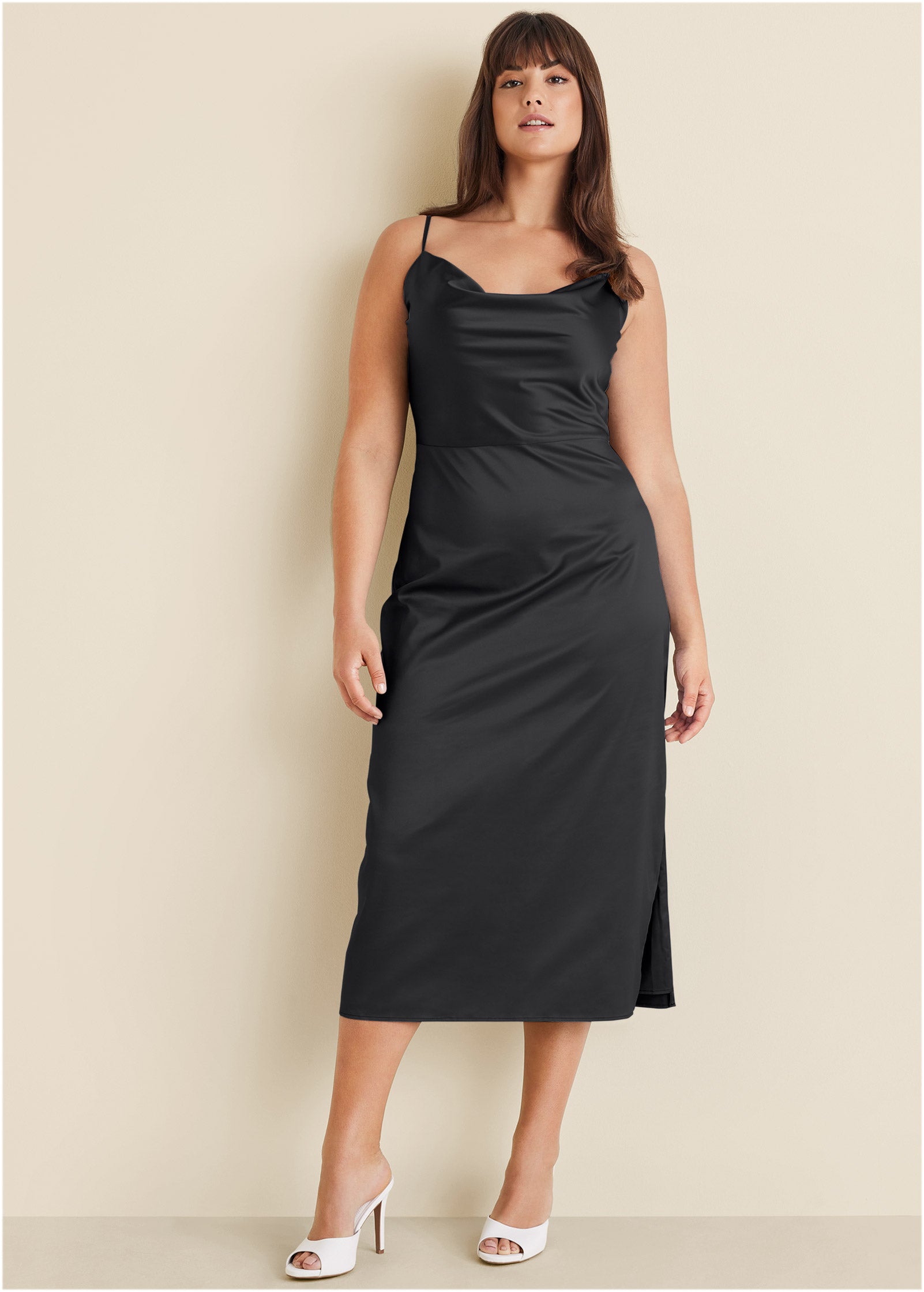Cowl Neck Slip Dress - Jet Black