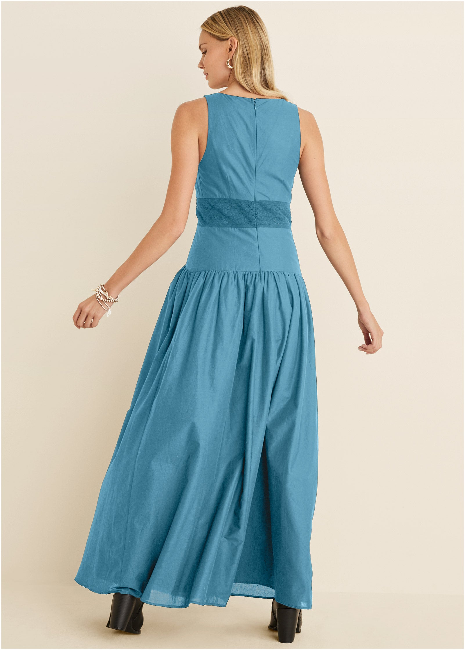 Lace Detail Drop Waist Maxi - Blue