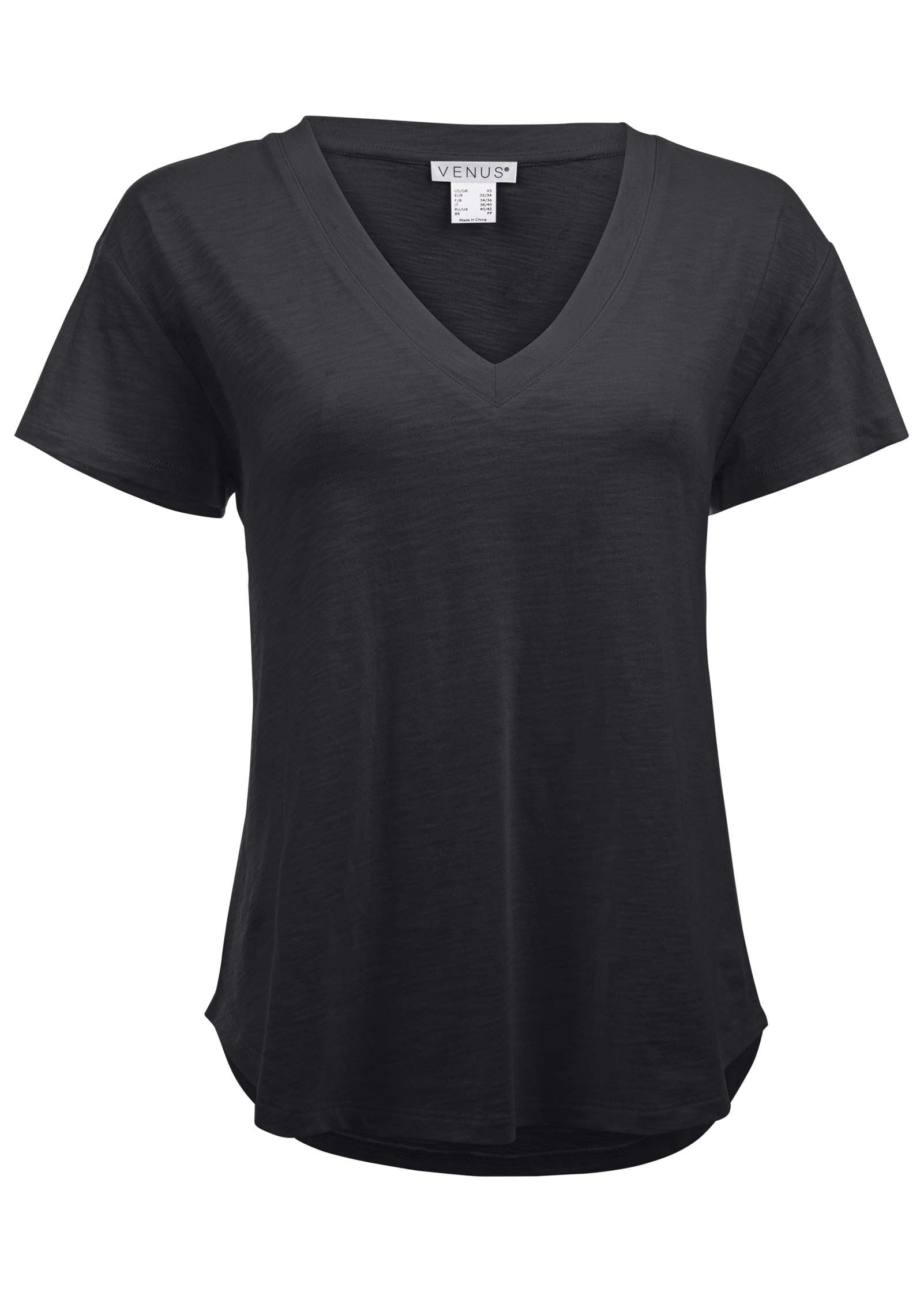Cotton Slub V-Neck Tee - Jet Black