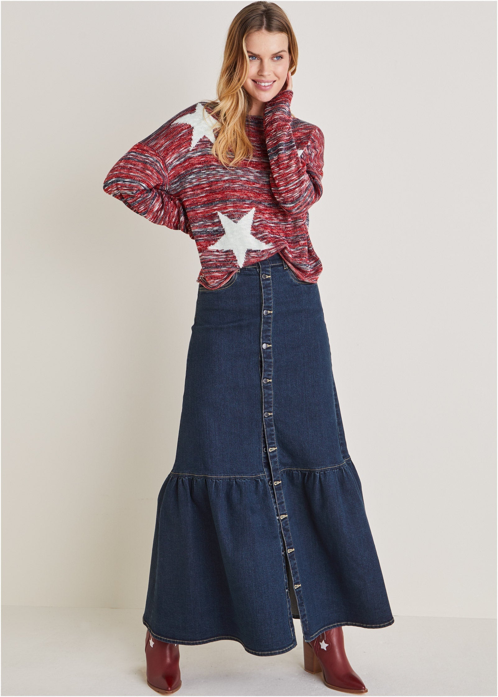 Denim Button Down Skirt - Dark Wash