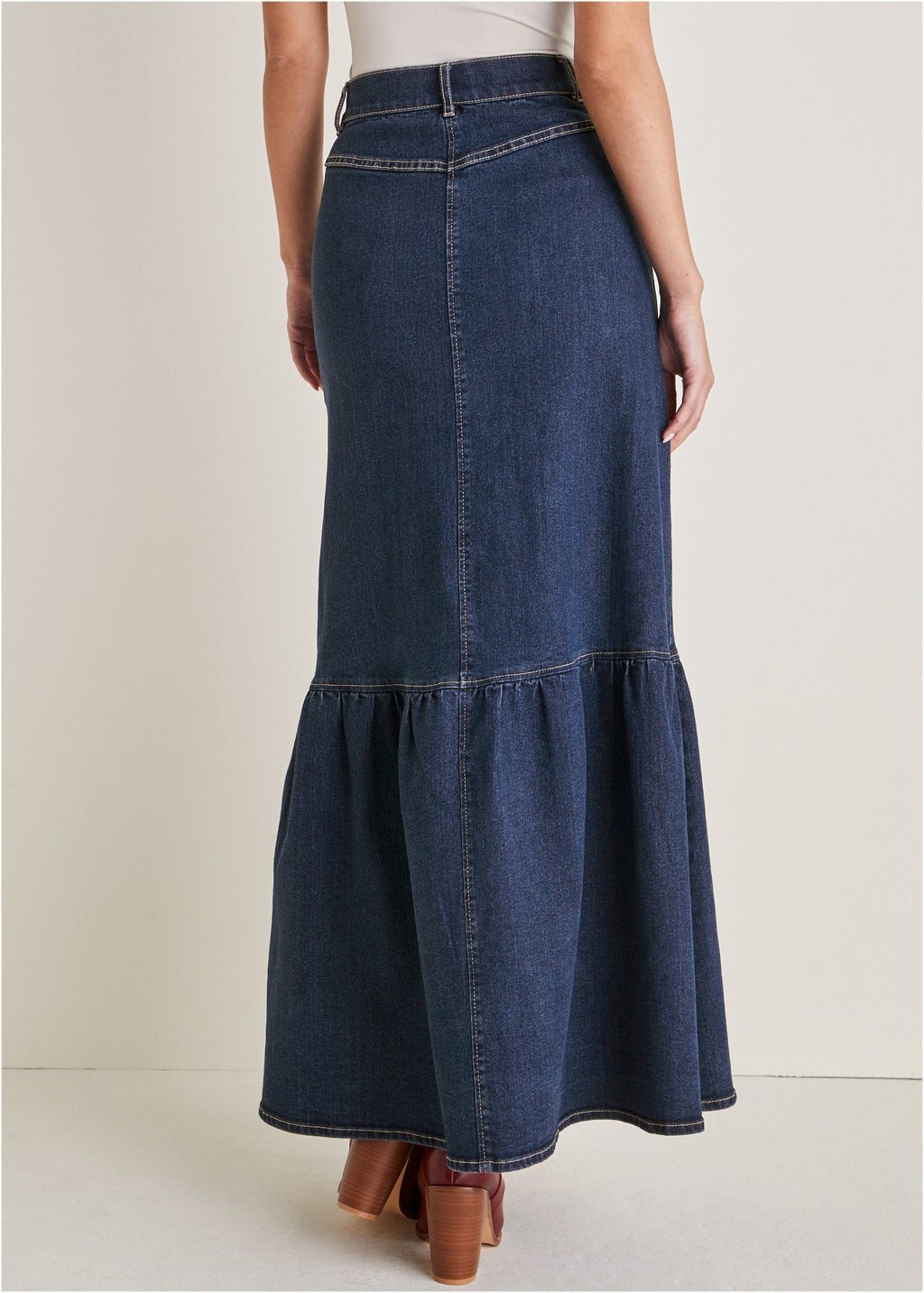 Denim Button Down Skirt - Dark Wash