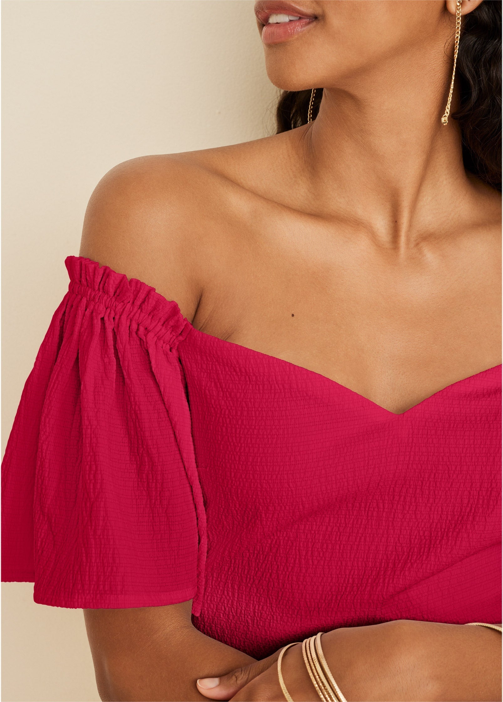 Fluted Satin Midi Dress - Red