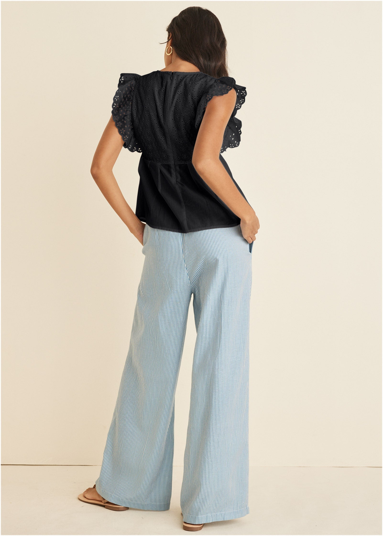 Eyelet Ruffle Tank - Jet Black