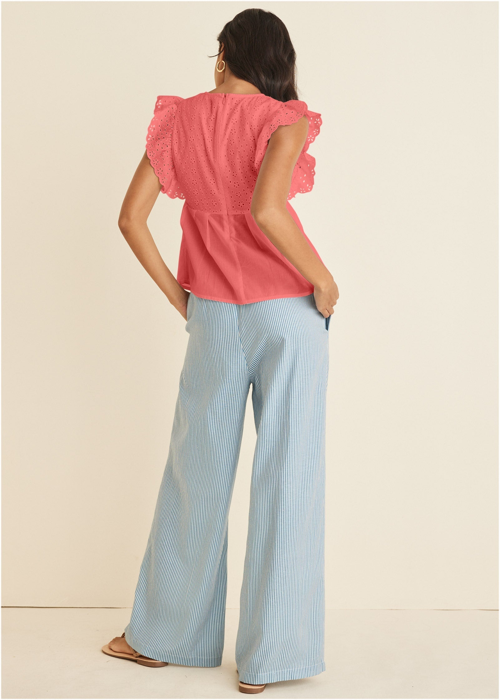 Eyelet Ruffle Tank - Coral