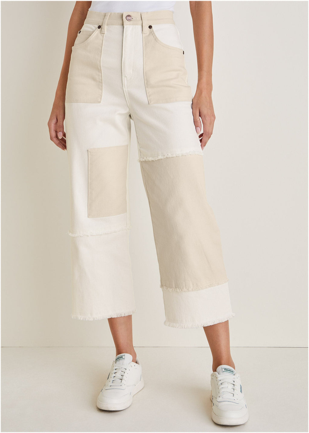 Patchwork Wide Leg Jean - Whisper White/Turtledove Combo
