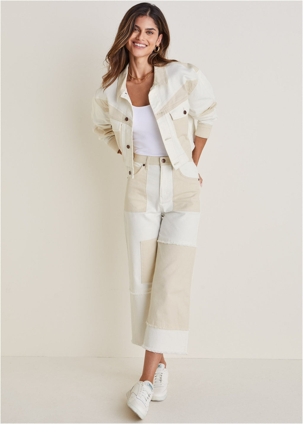 Patchwork Wide Leg Jean - Whisper White/Turtledove Combo