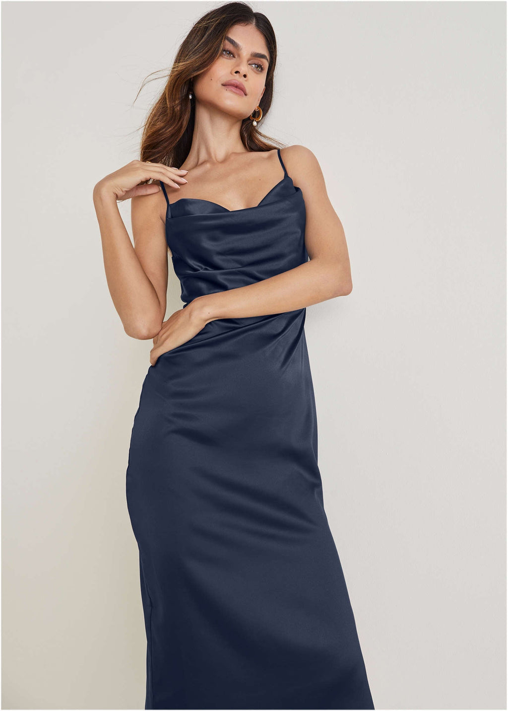 Cowl Neck Slip Dress - Navy