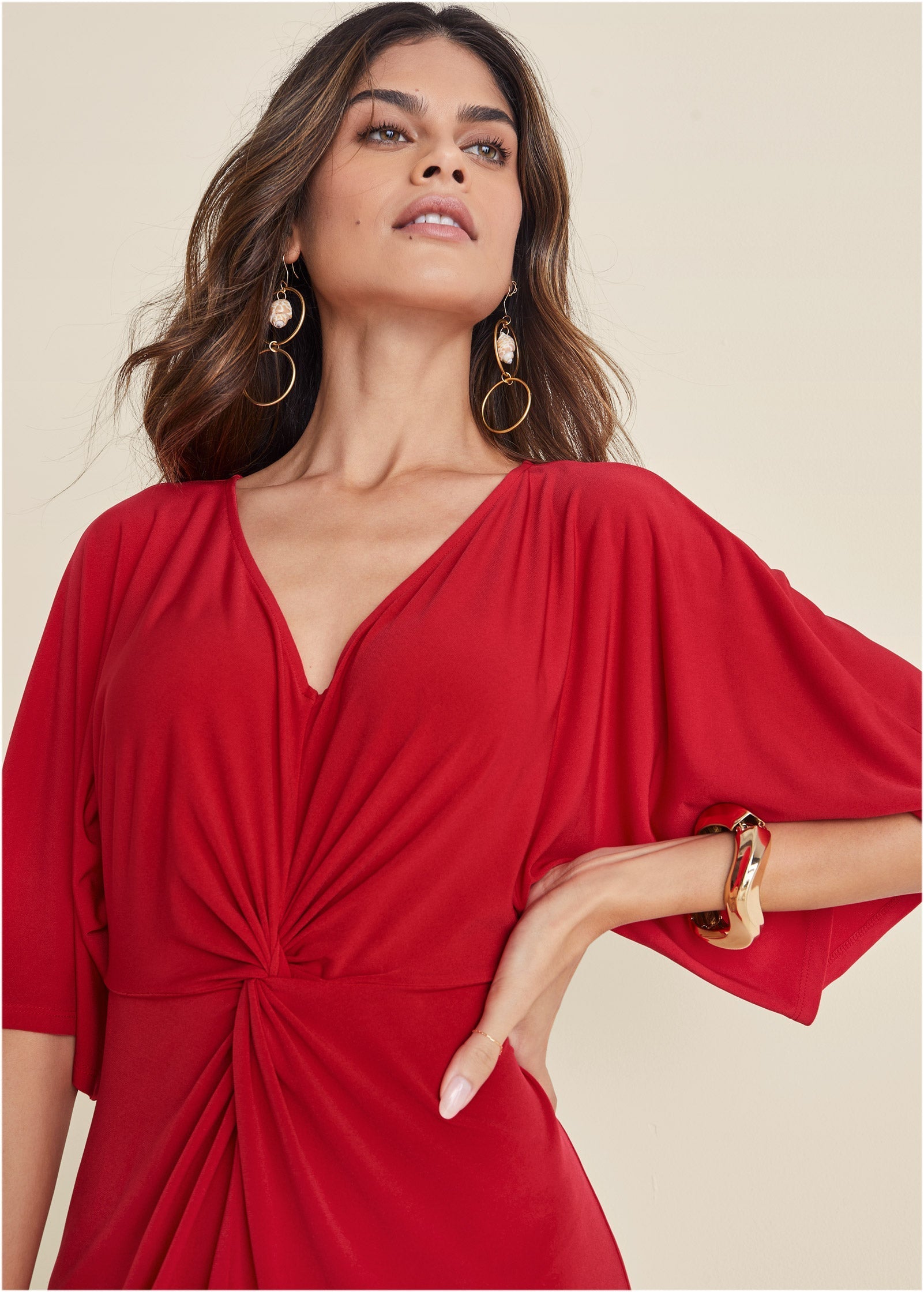 Twist Front Maxi Dress - Red