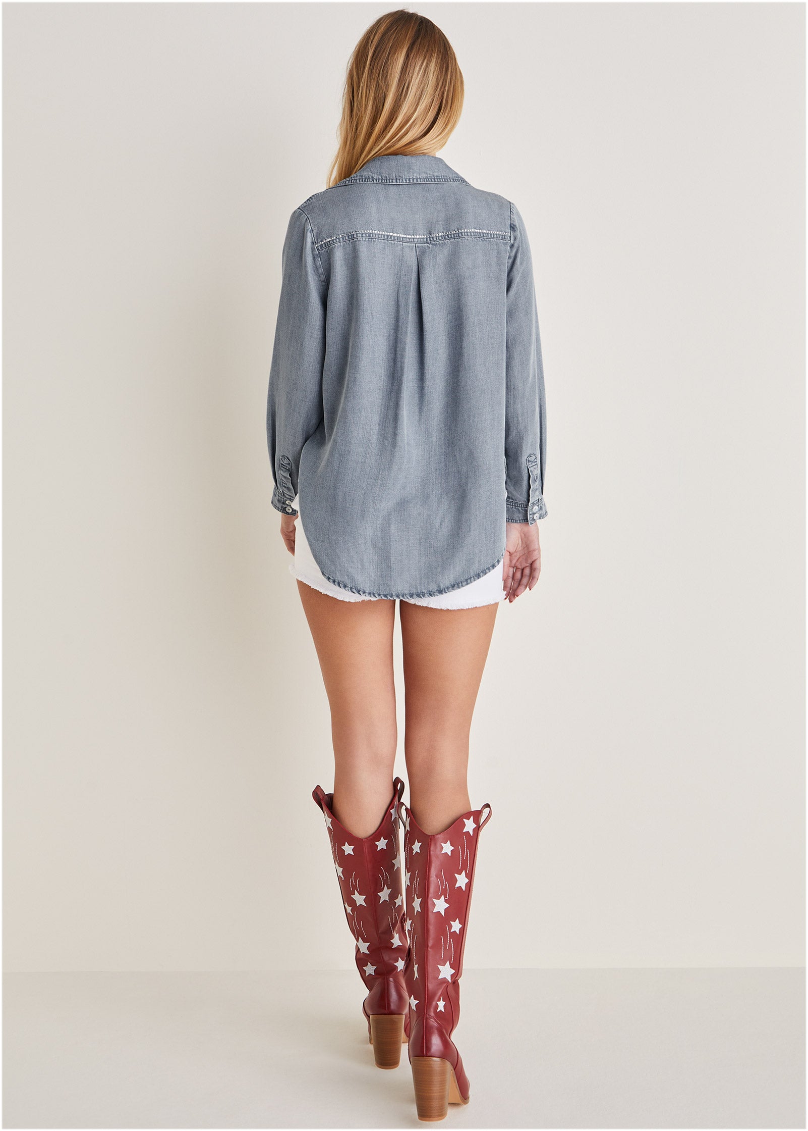 Chambray Button-Down Top - Medium Wash