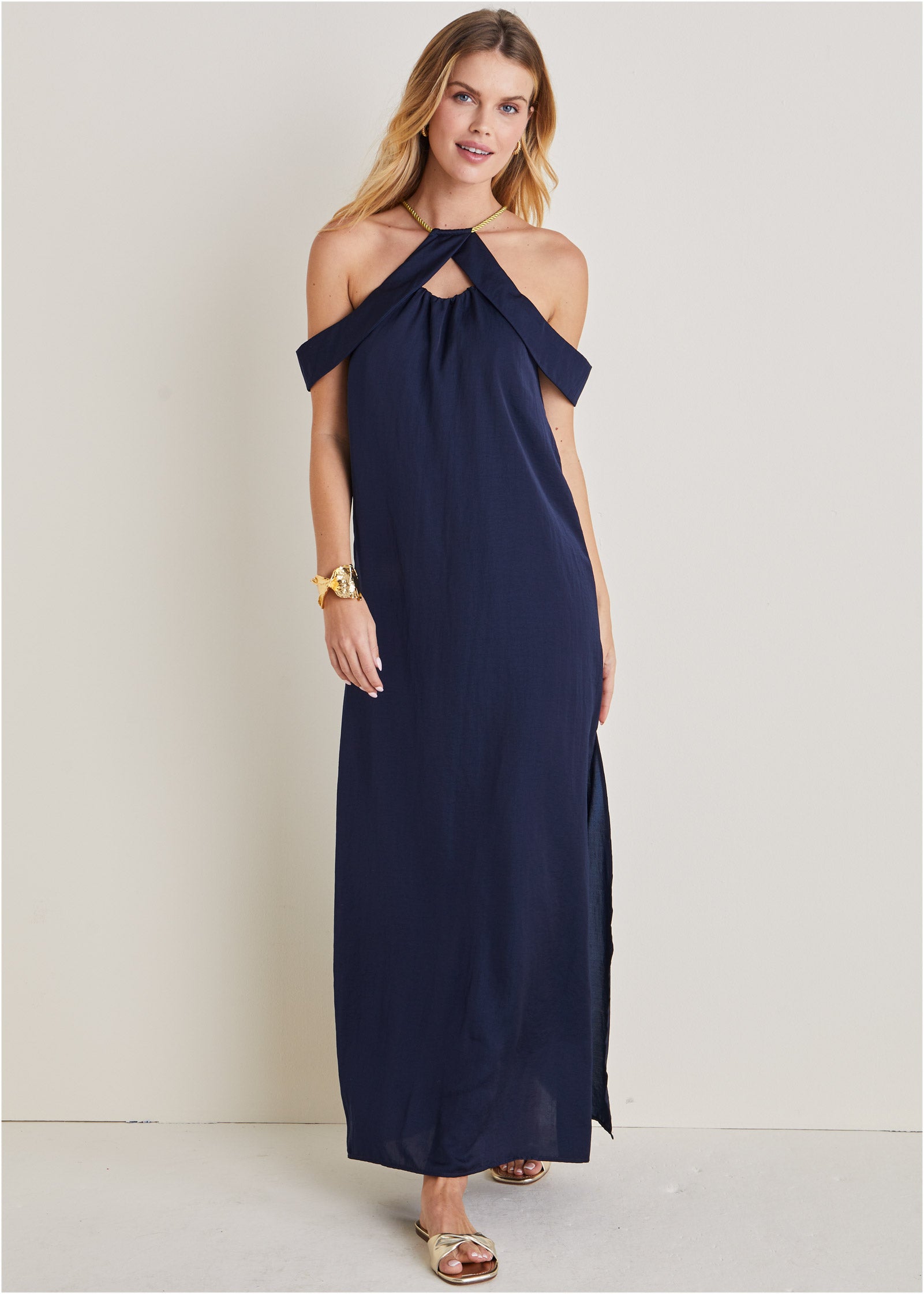 Cold-Shoulder Maxi Dress - Navy