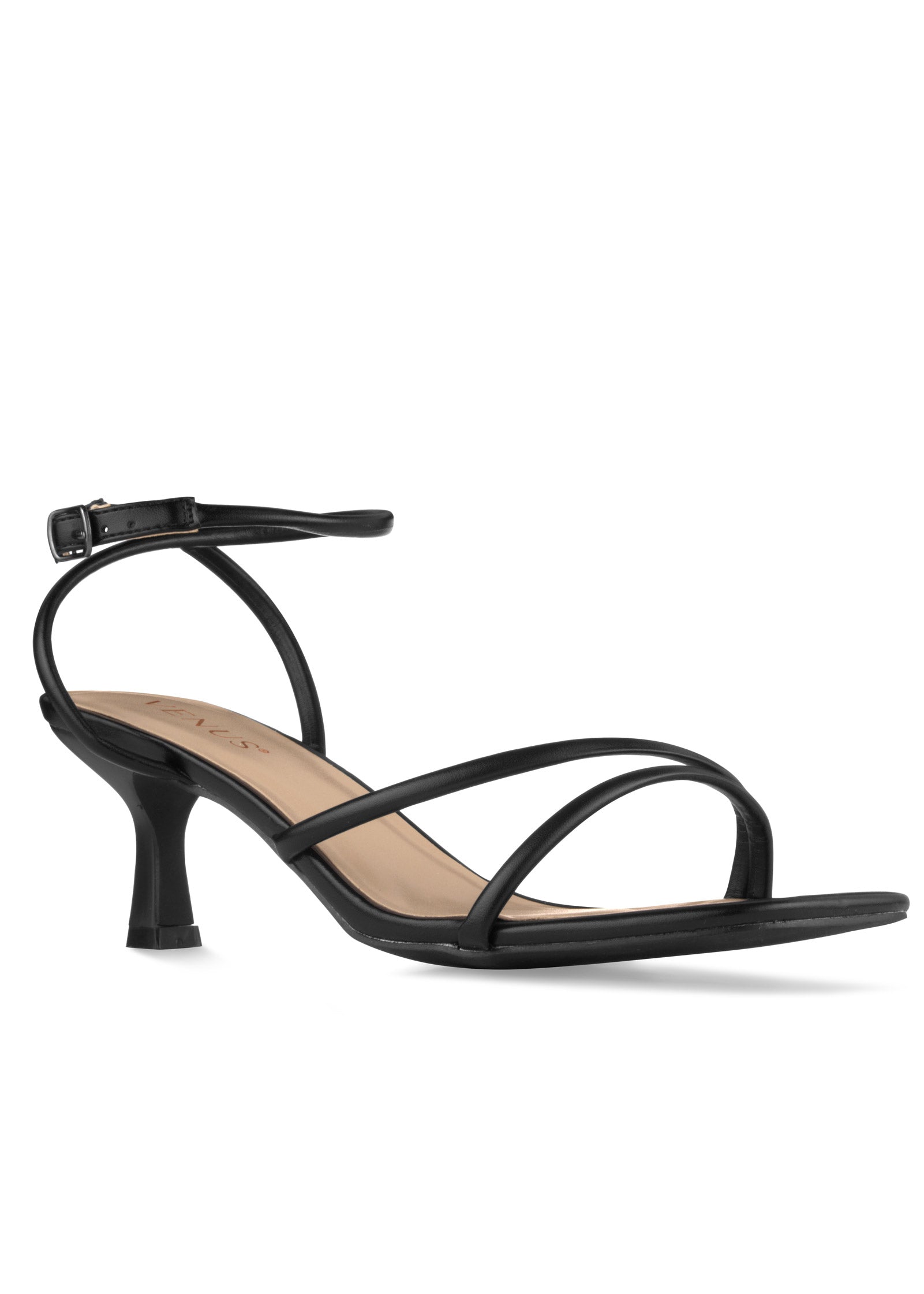 Strappy Kitten Heels - Jet Black