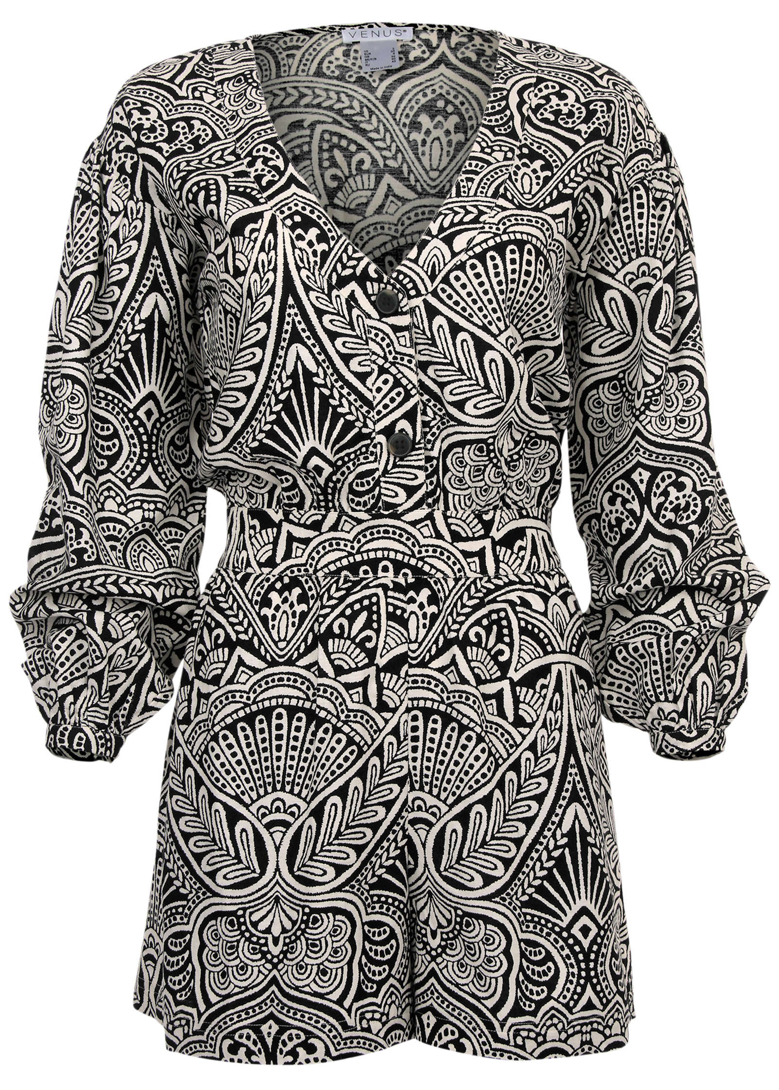 Linen Printed Romper - Modern Folk Bicolor